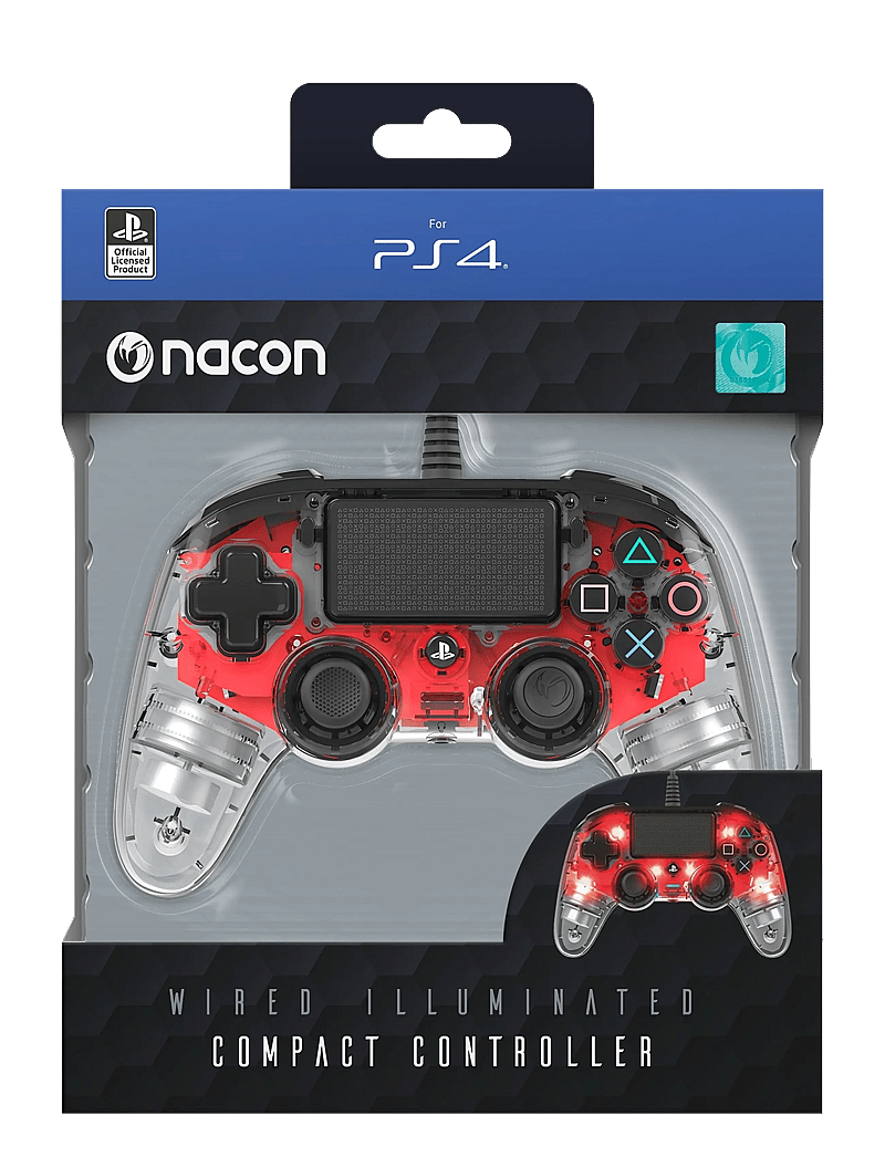 NACON - PS4 WIRED ILLUMINATED COMPACT CONTROLLER LIGHT RED - ohjaimet - red - 0