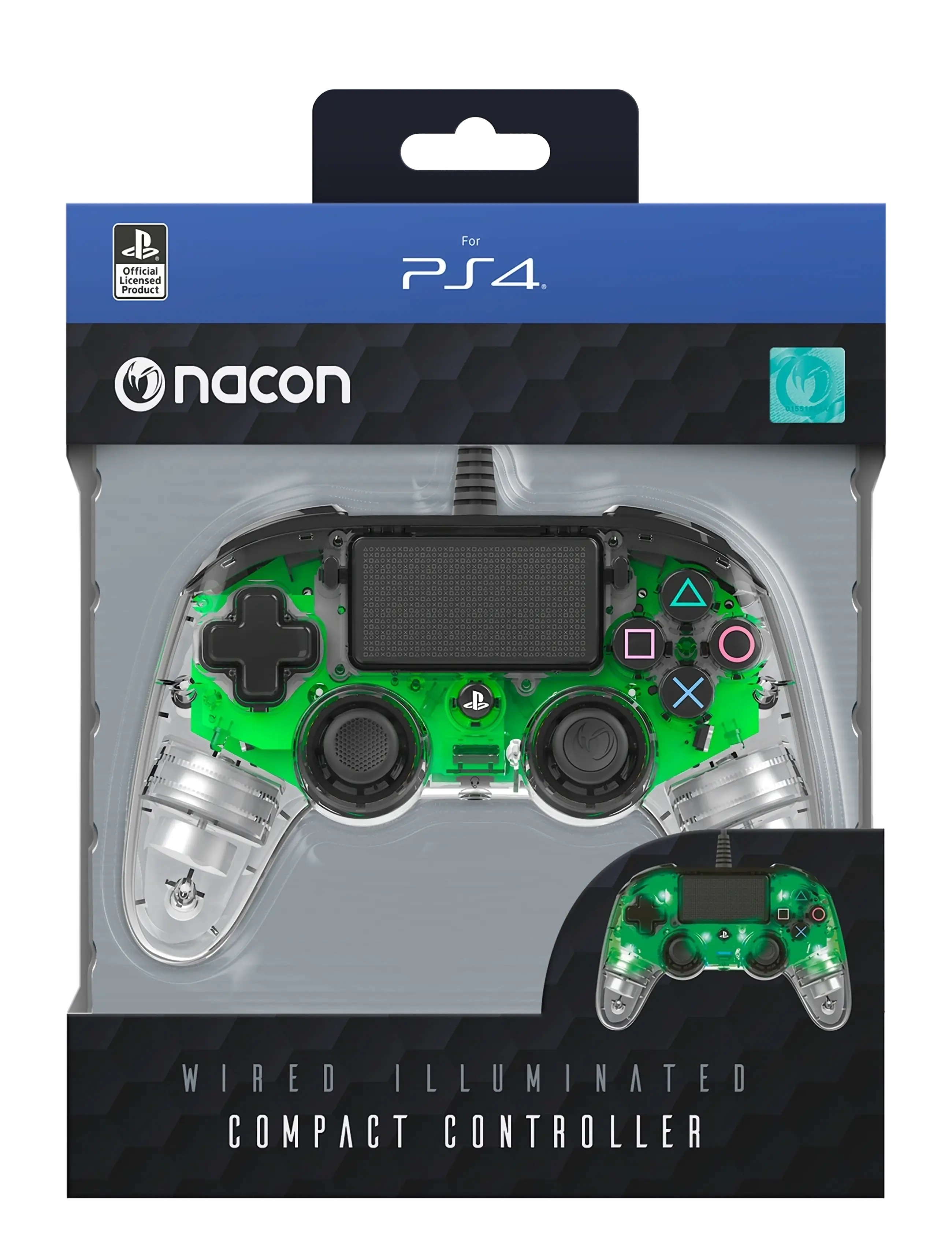 NACON Ps4 Wired Illuminated Compact Controller Light Green, One Size, Green, Accessories > Controllers, Børn
