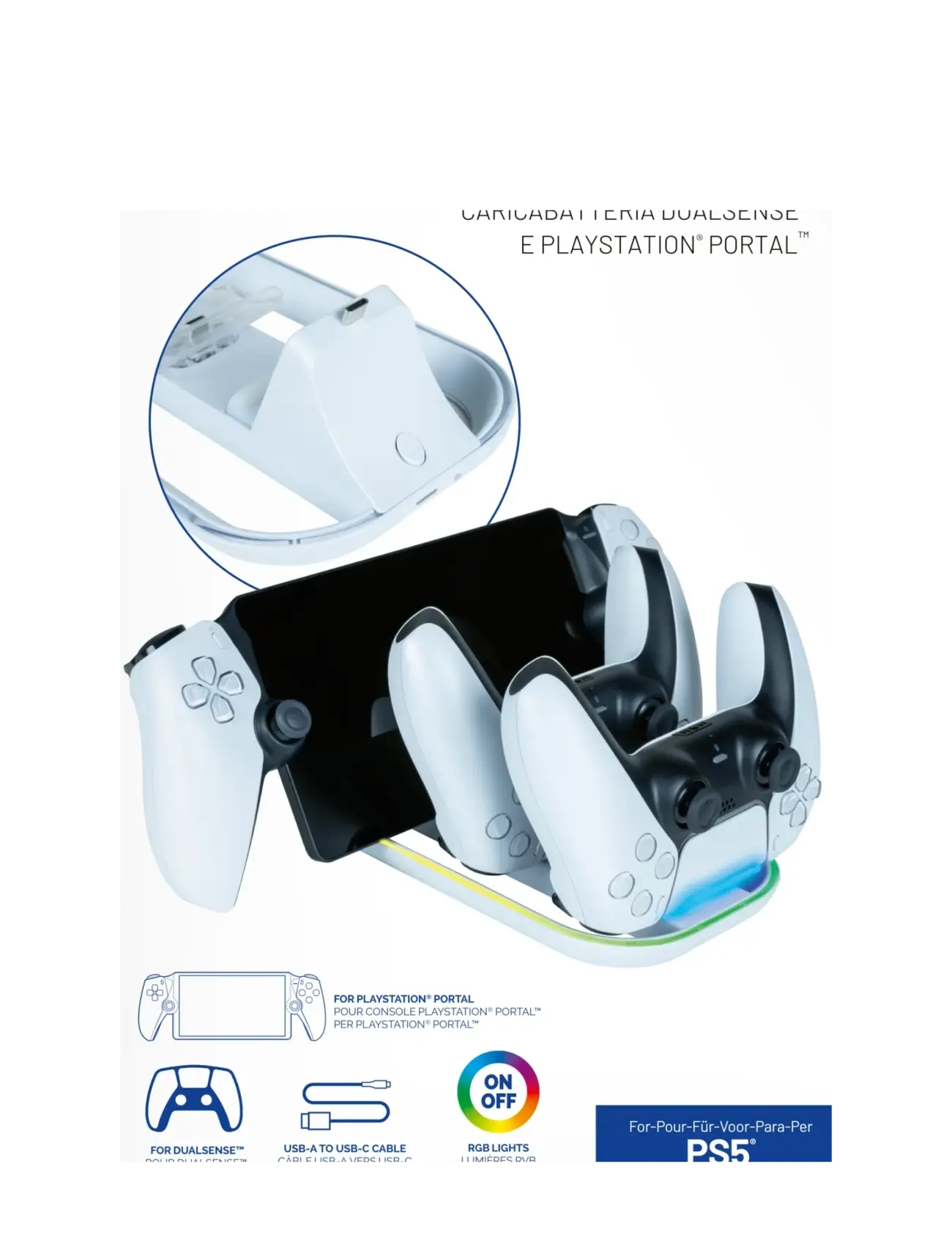 NACON Ps5 Triple Charging Station, One Size, White, Accessories > Stands & Charging Stations, Børn