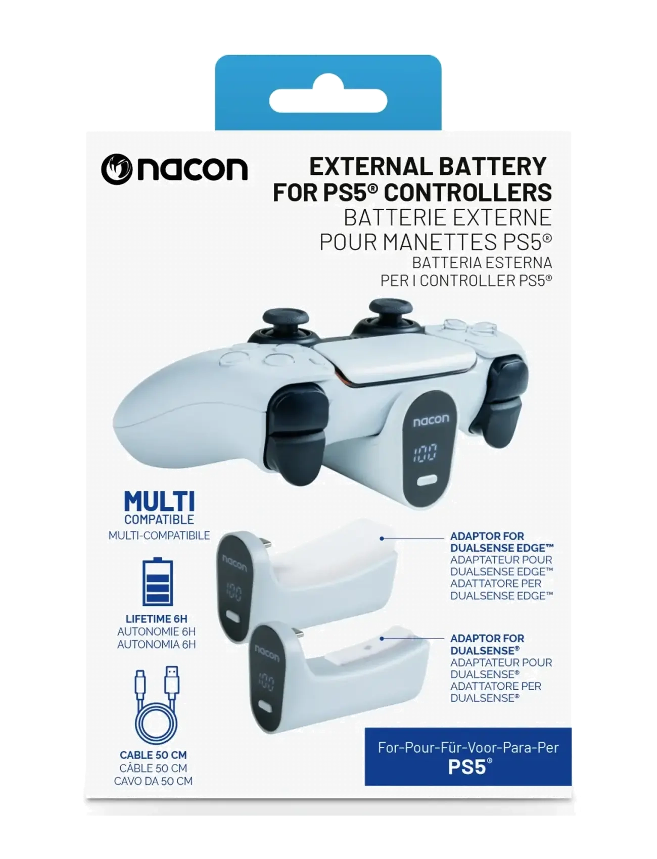 NACON Ps5 External Battery For Dualsense & Dualsense Edge, Stands & Charging Stations, Hvid, Str: ONE SIZE