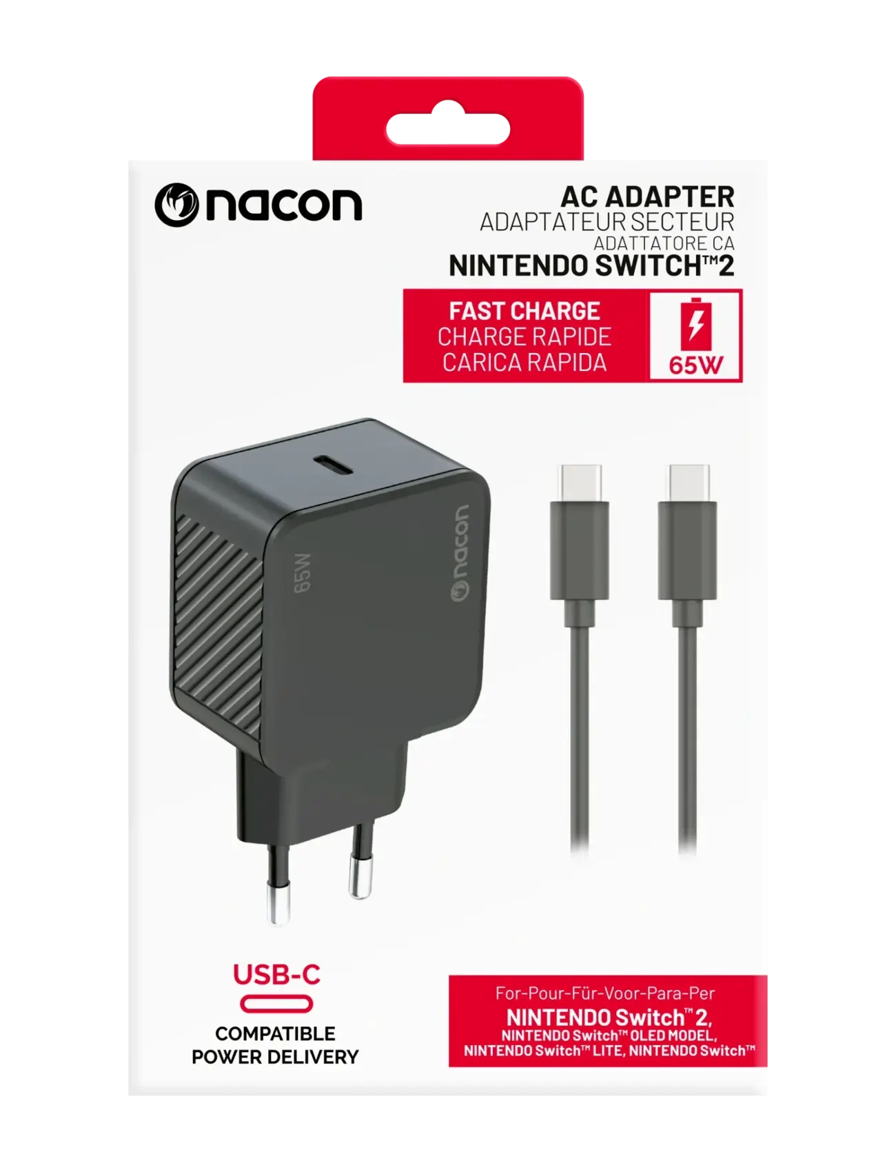 NACON Switch 2 A/C Adaptor, Other, Sort, Str: ONE SIZE