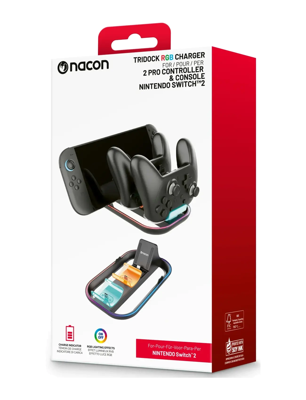 NACON Switch 2 Triple Charger. Console And Pro Controlle, Børn, Stands & Charging Stations, Sort, Str: ONE SIZE