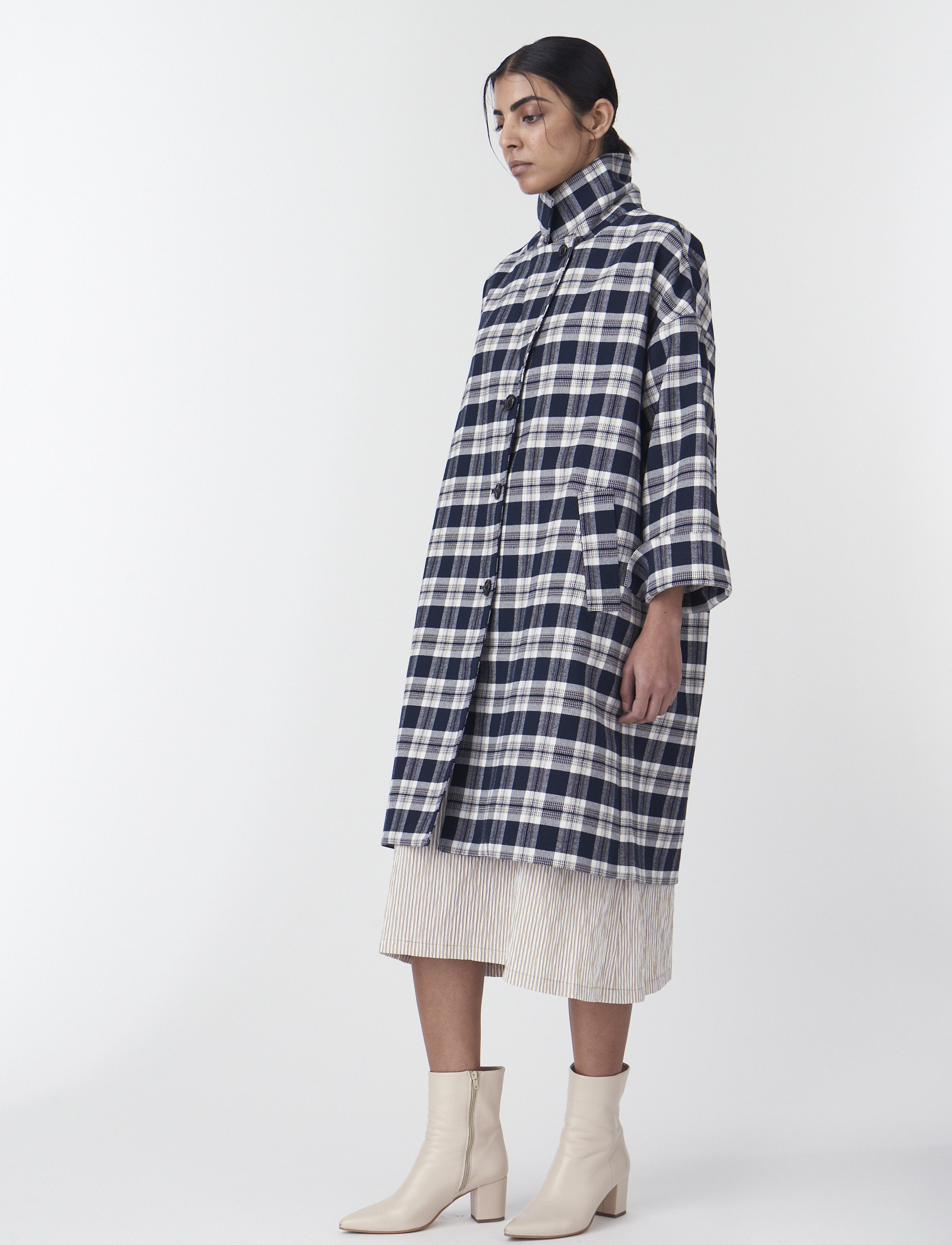 Naja Lauf - BABETTE COAT CHECKED TWILL - overtøj - navy - 4