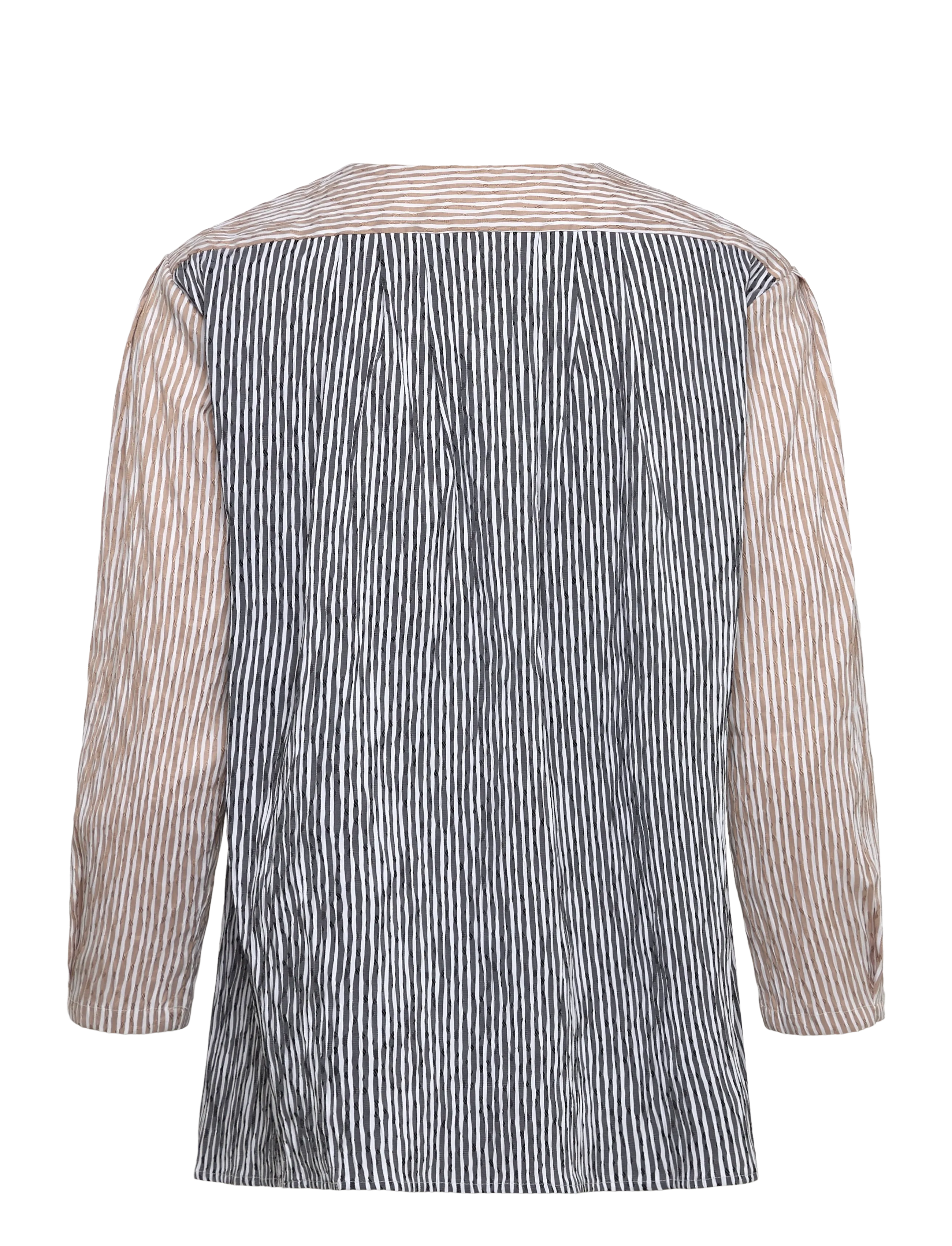 Naja Lauf - AGATHE SHIRT UNEVEN STRIPE - kortærmede skjorter - beige - 1
