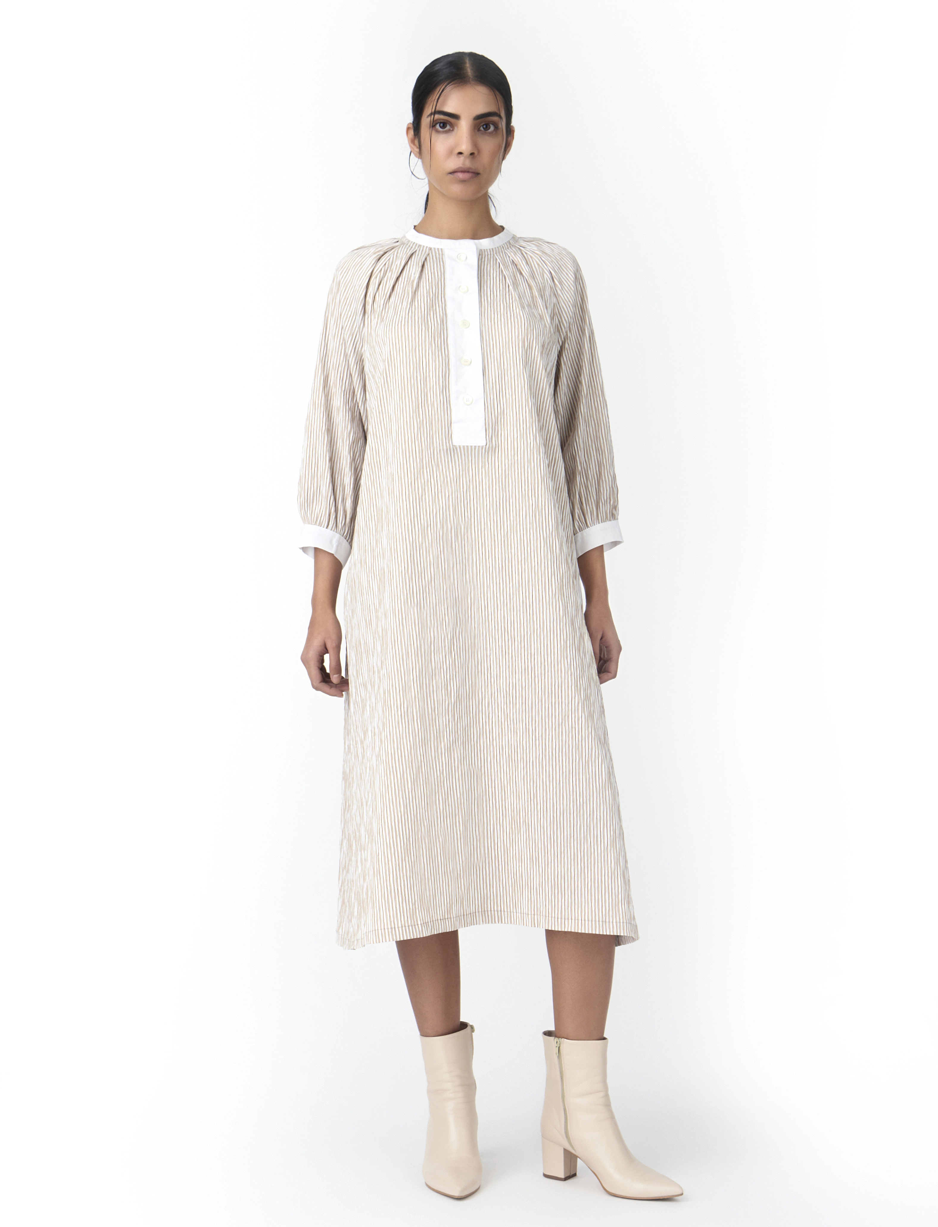 Naja Lauf DANIELLE DRESS UNEVEN STRIPE - Kleidid - BEIGE / beige