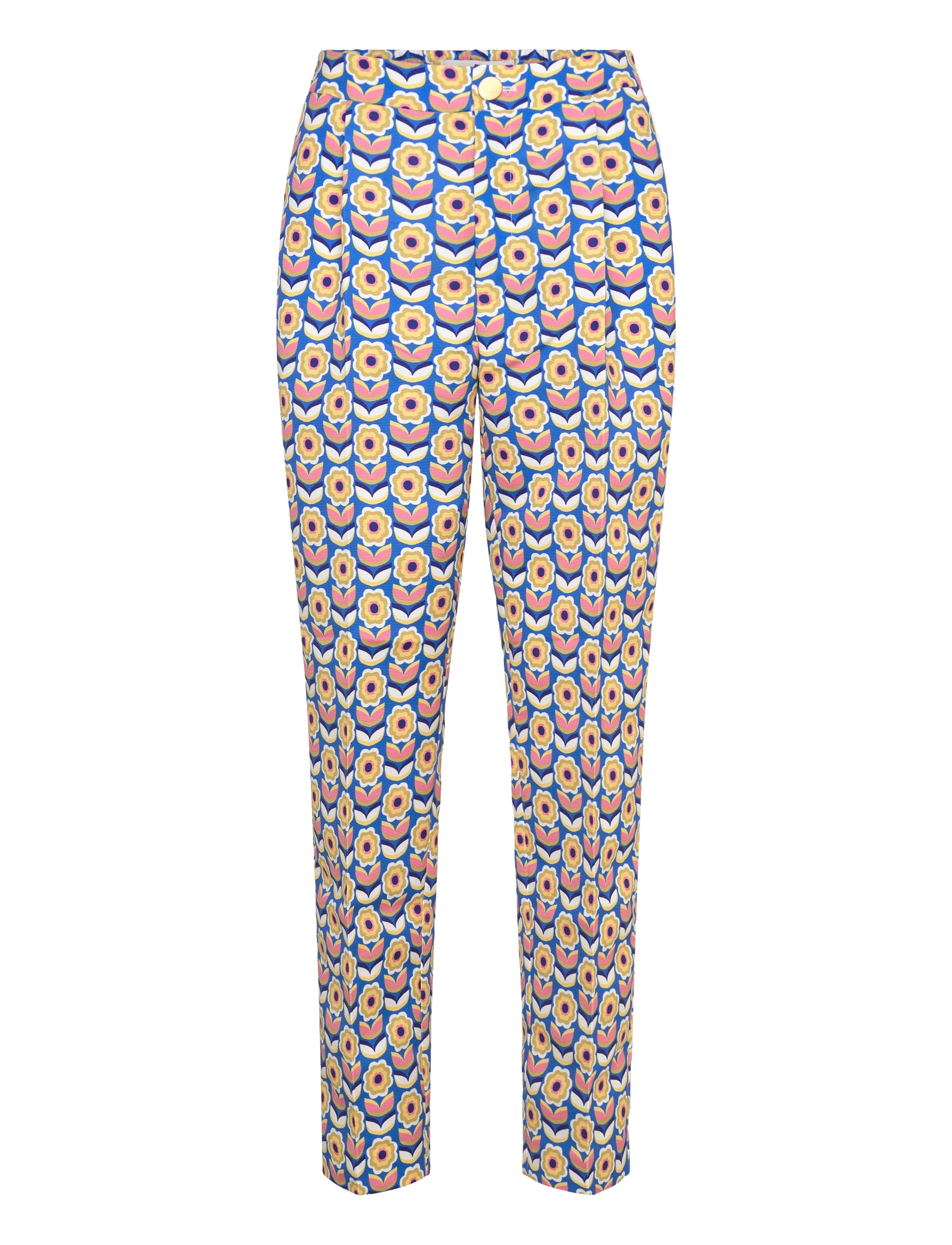 Naja Lauf ANNICA PANTS RIBBED 60S FLOWERS - Slim fit trousers - BRIGHT BLUE / blue
