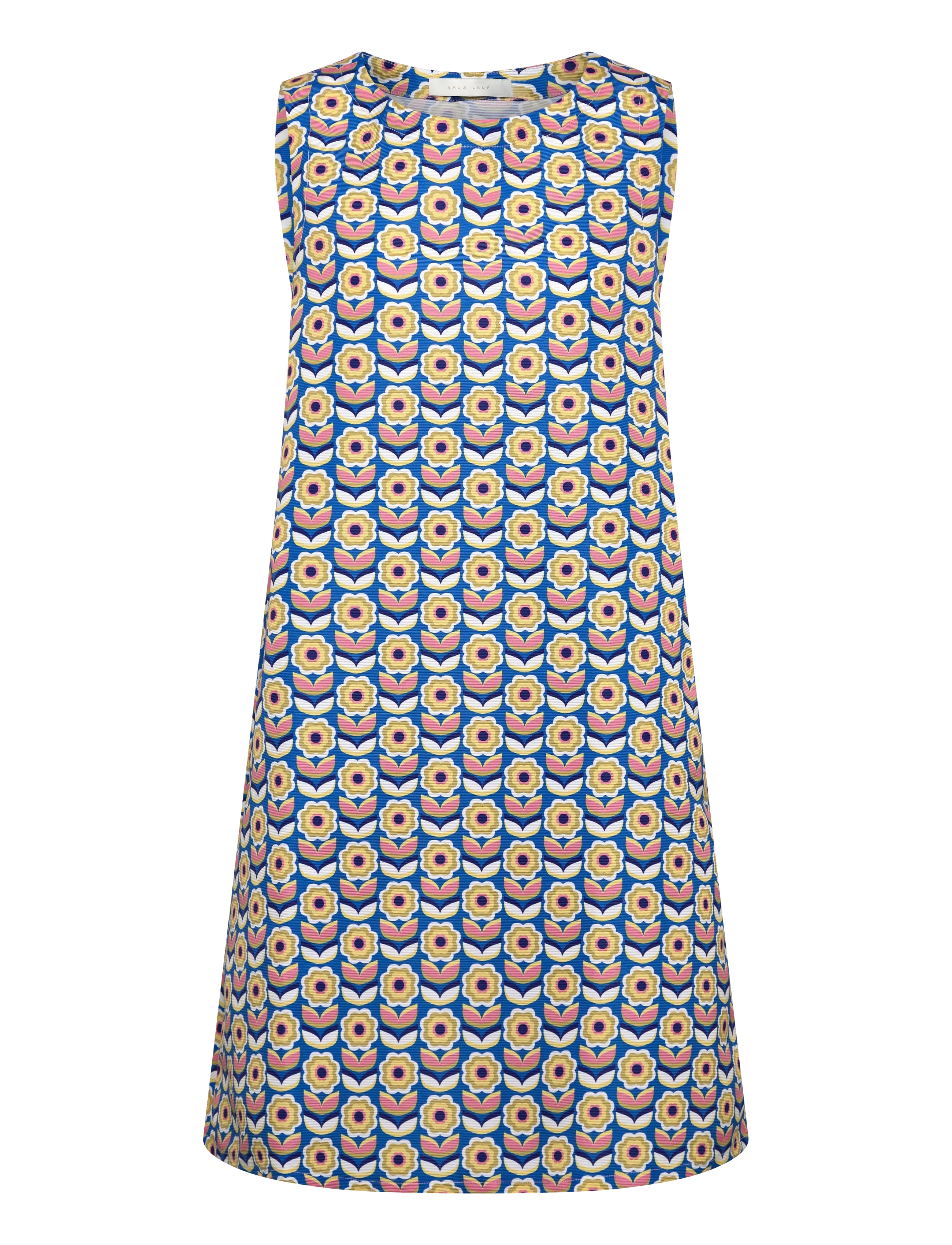 Naja Lauf PAULINE DRESS RIBBED 60S FLOWERS - Naja Lauf - BRIGHT BLUE / blue