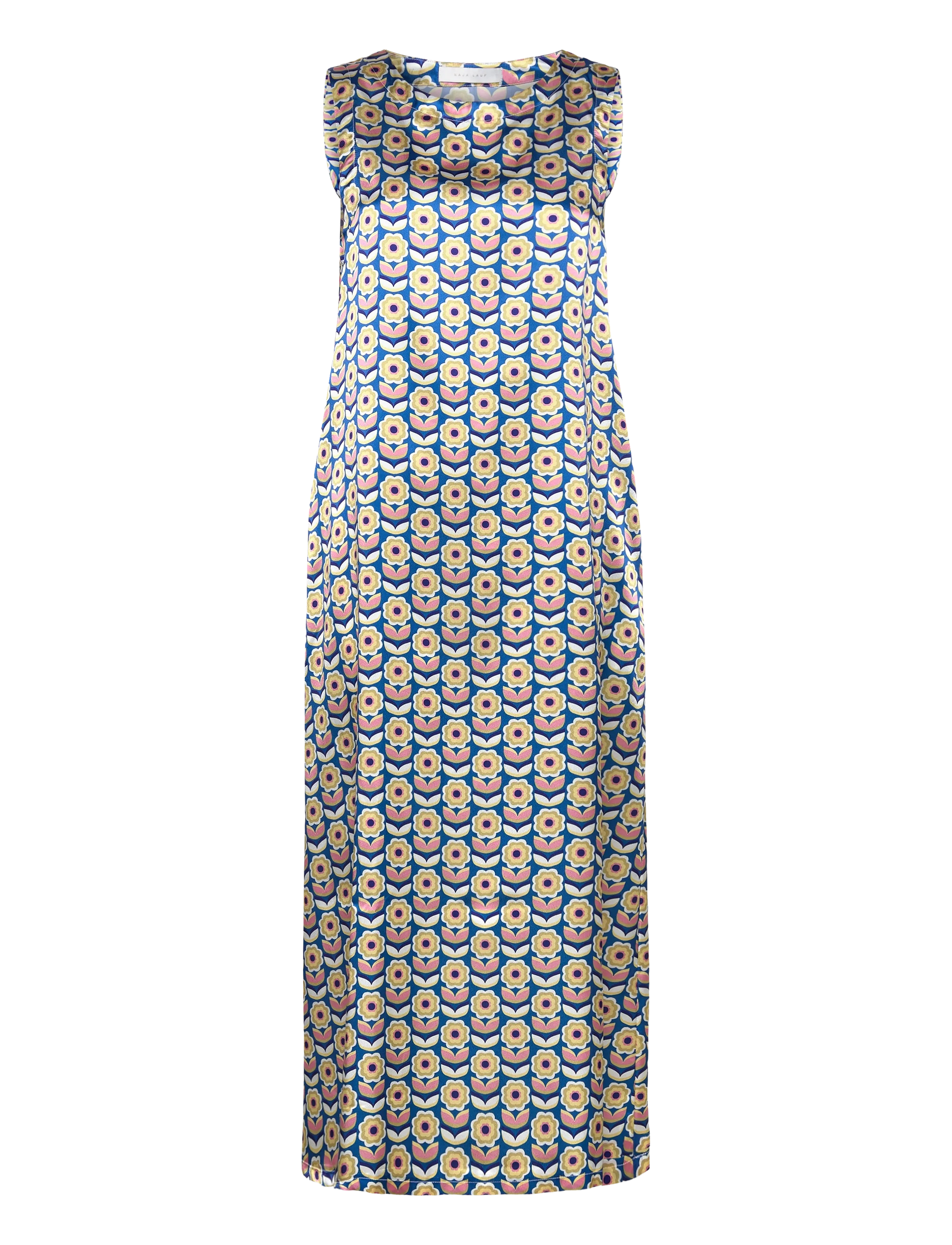 Naja Lauf PAULETTE DRESS SATEEN 60S FLOWERS - Naja Lauf - BRIGHT BLUE / blue