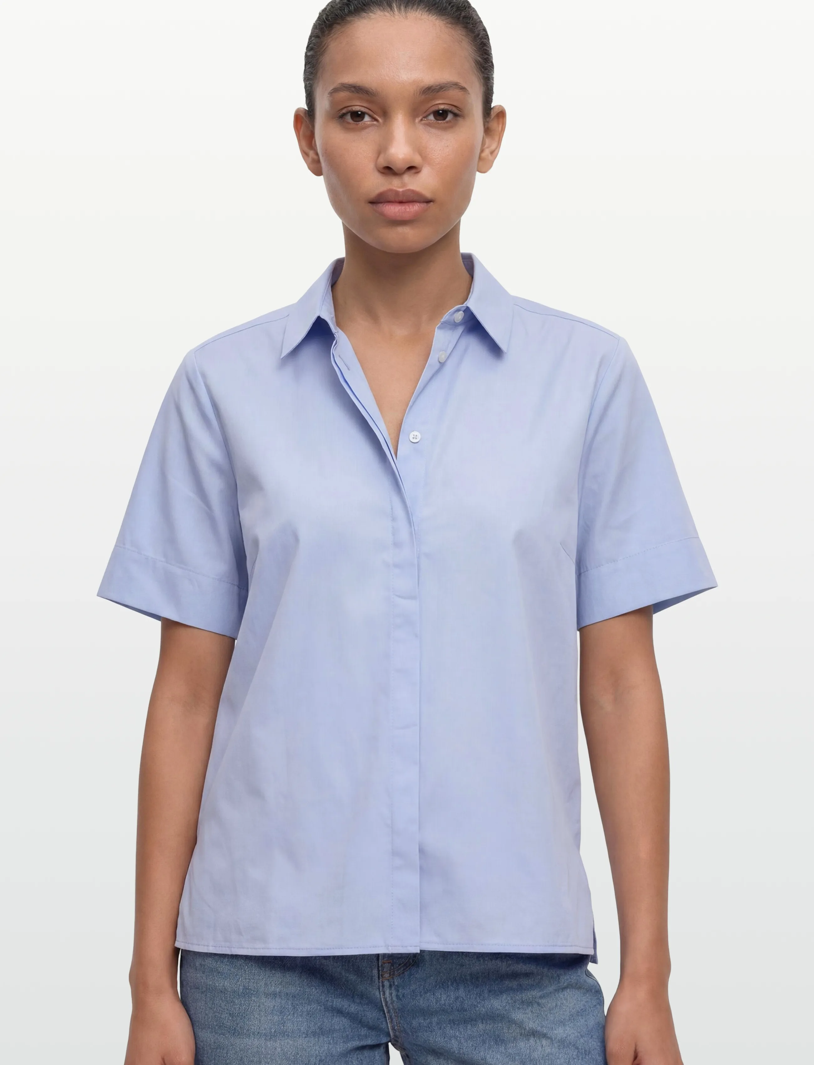 Naja Lauf - TALI SHIRT COTTON SATEEN - kortærmede skjorter - light blue - 3