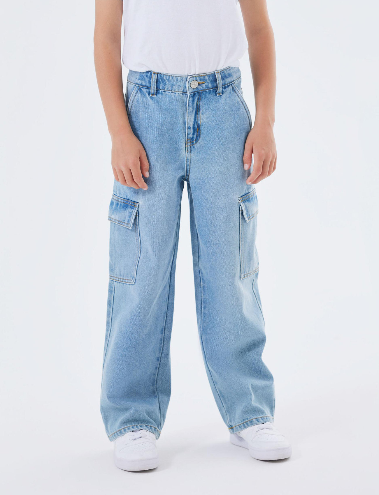 Light Blue Denim Rose Wide Cargo Jeans Noos str. 146