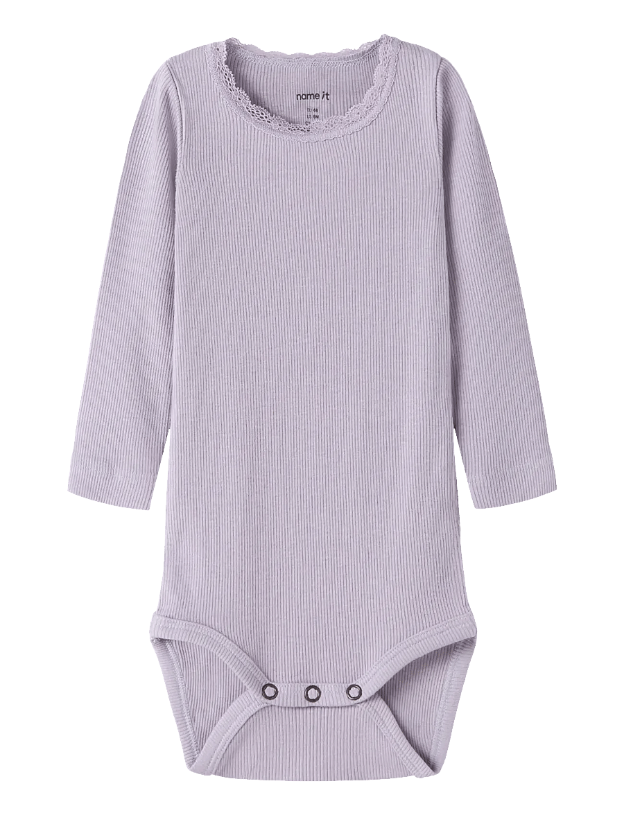 name it - NBFKAB LS BODY NOOS - långärmade bodies - lavender gray - 0