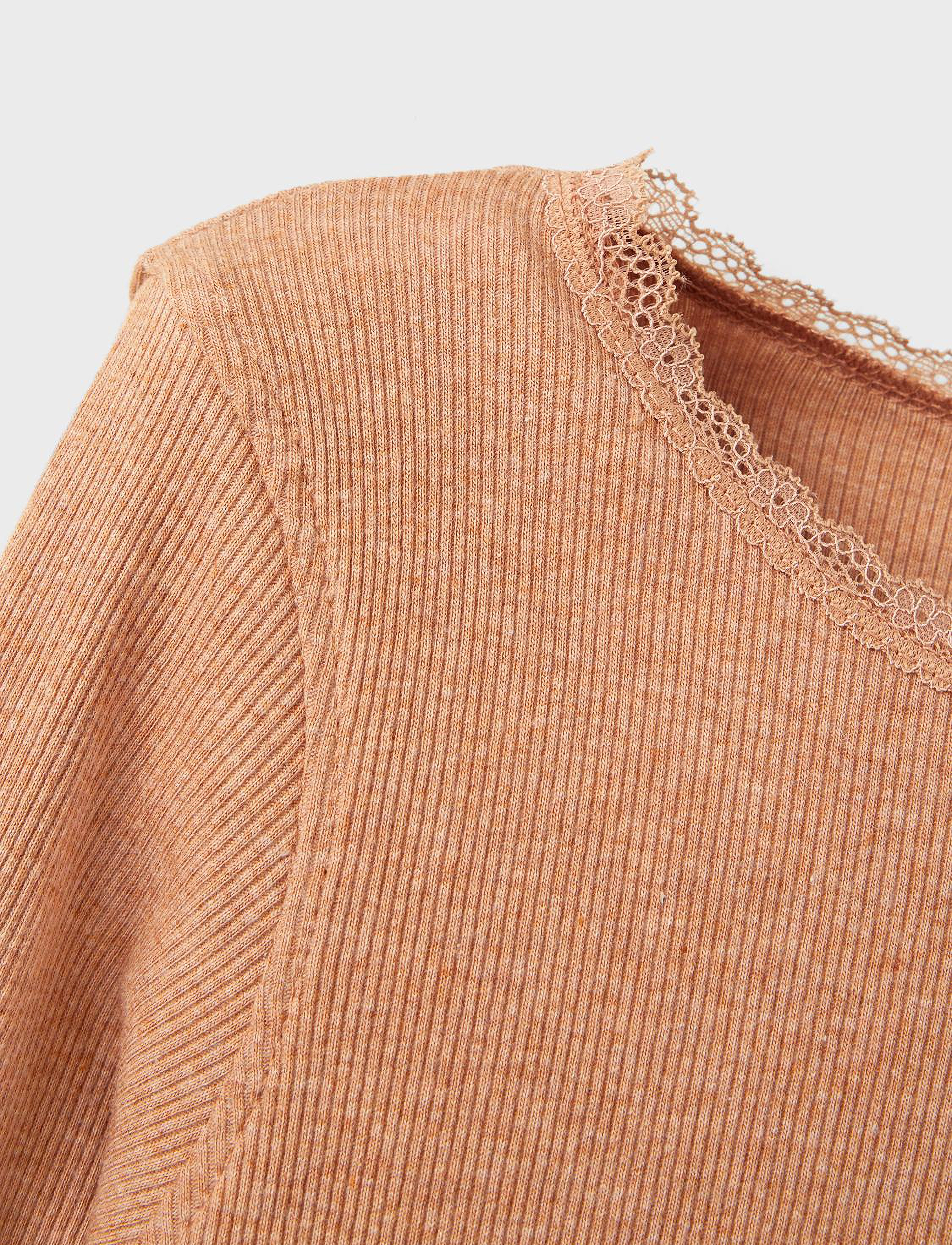 name it - NKFKAB LS SLIM TOP - langærmede t-shirts - cafÉ au lait - 3