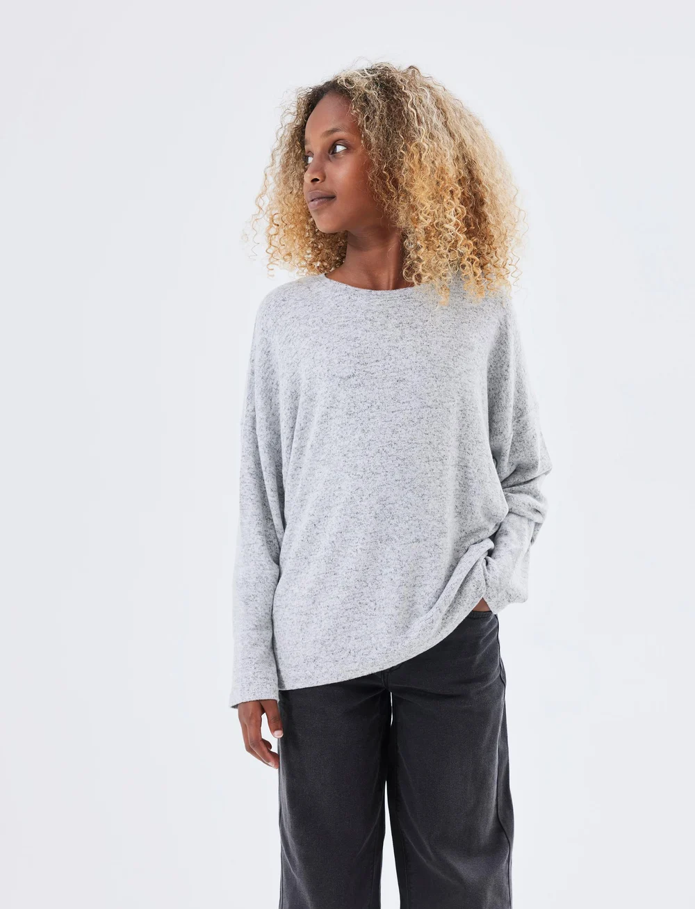 name it - NKFVICTI LS KNIT L NOOS - langærmede t-shirts - grey melange - 0