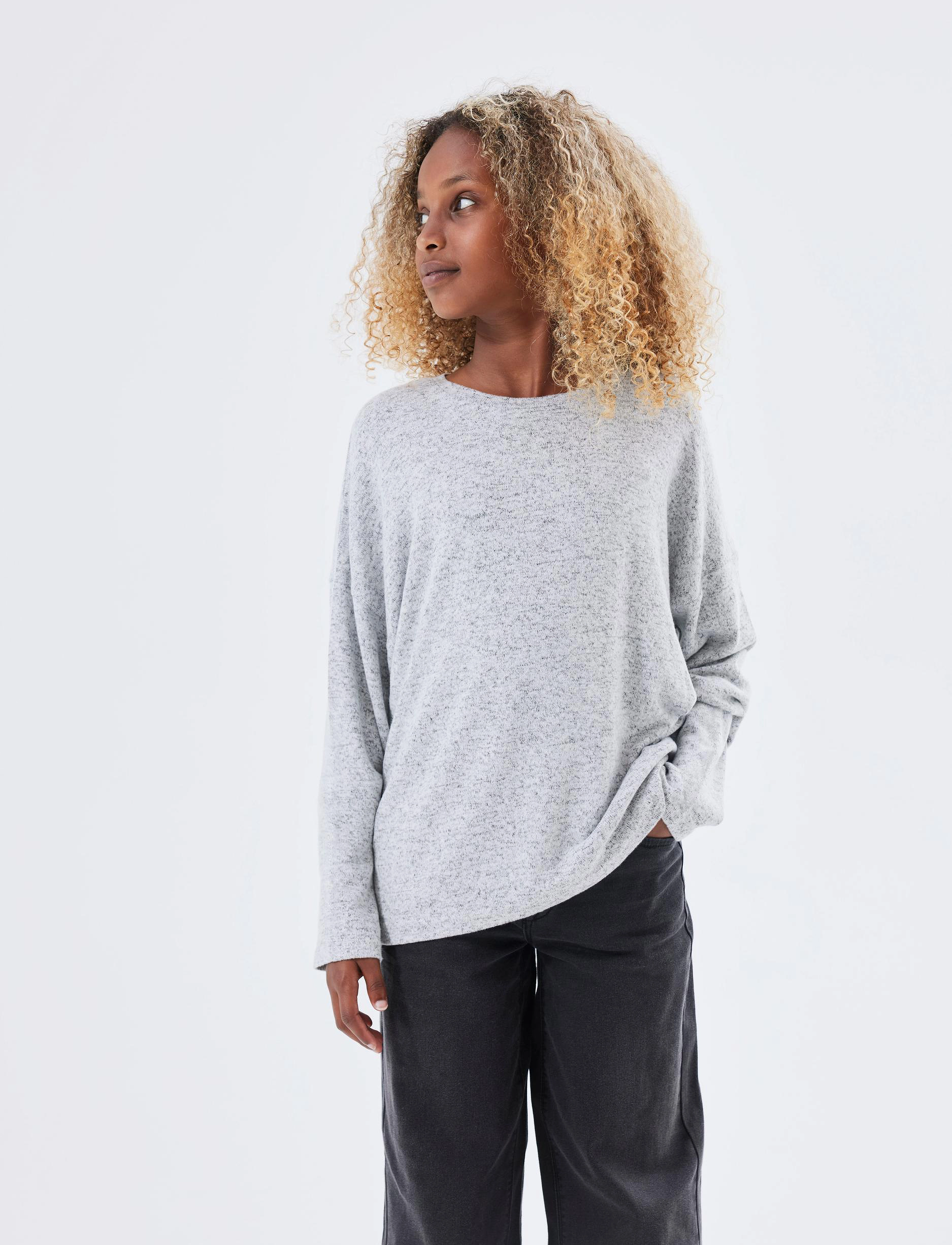 name it - NKFVICTI LS KNIT L NOOS - t-shirts à manches longues - grey melange - 0