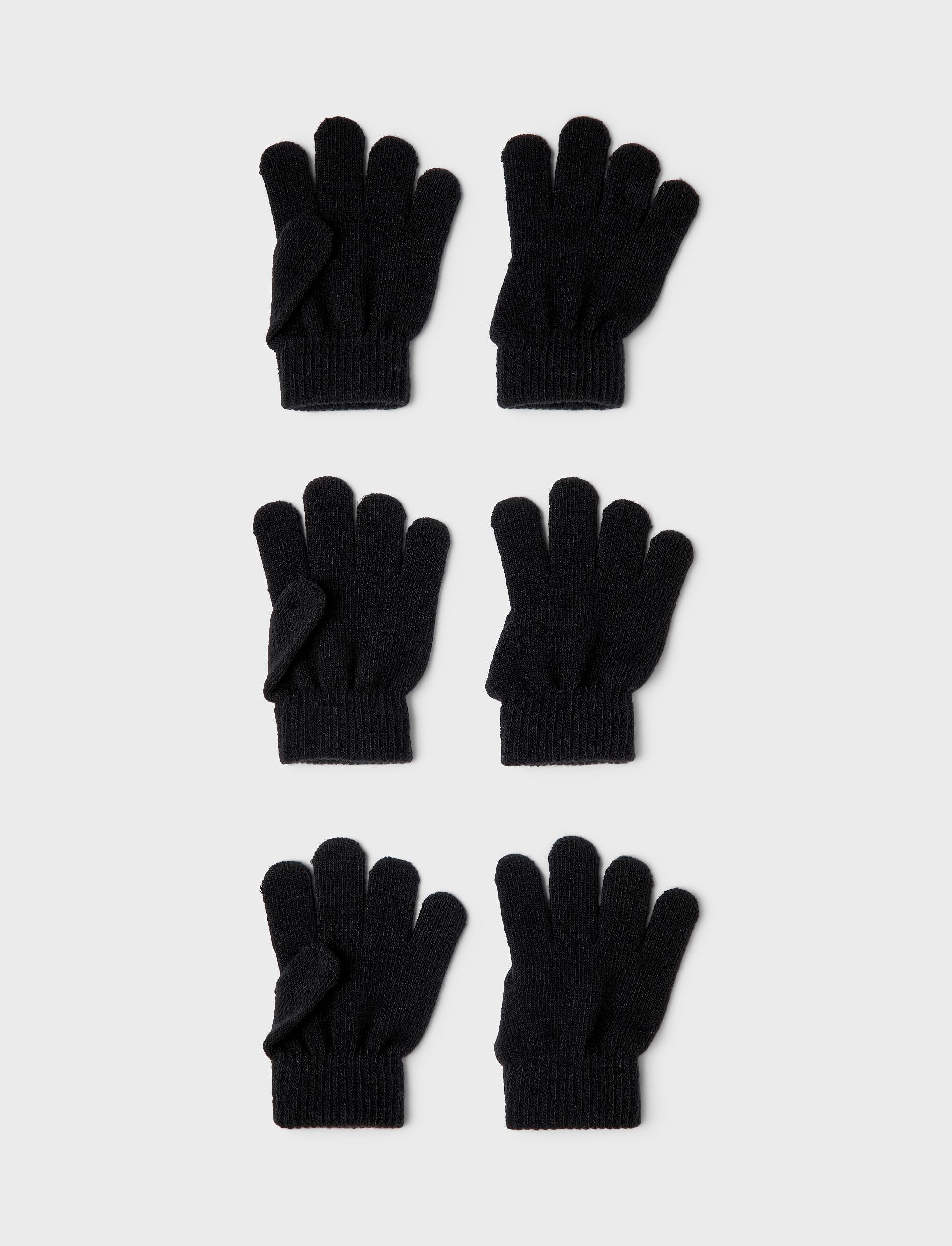 name it Nknmagic Gloves 3P Noos, Børn, Strikhandsker Multipakke, Sort, Str: 7