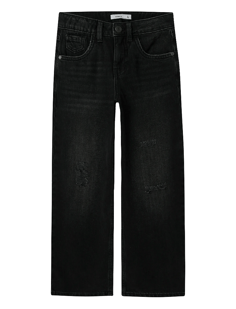 name it - NKFROSE HW WIDE JEANS DESTR 1411-BE NOOS - hosen mit weitem bein - black denim - 1