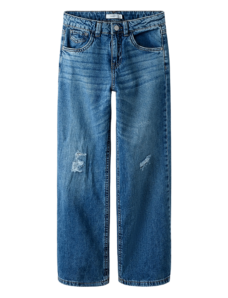 name it - NKFROSE WIDE HW JEANS DESTR 1411-BE NOOS - laiad teksad - dark blue denim - 0