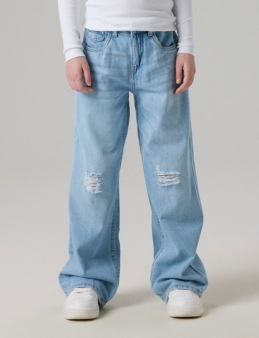 name it - NKFROSE WIDE HW JEANS DESTR 1411-BE NOOS - laiad teksad - light blue denim - 0