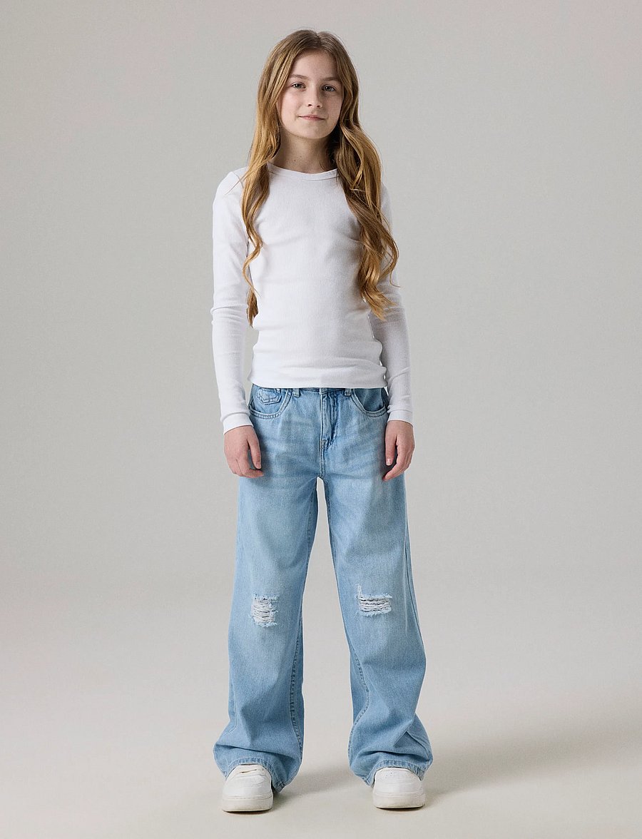 name it - NKFROSE WIDE HW JEANS DESTR 1411-BE NOOS - laiad teksad - light blue denim - 3