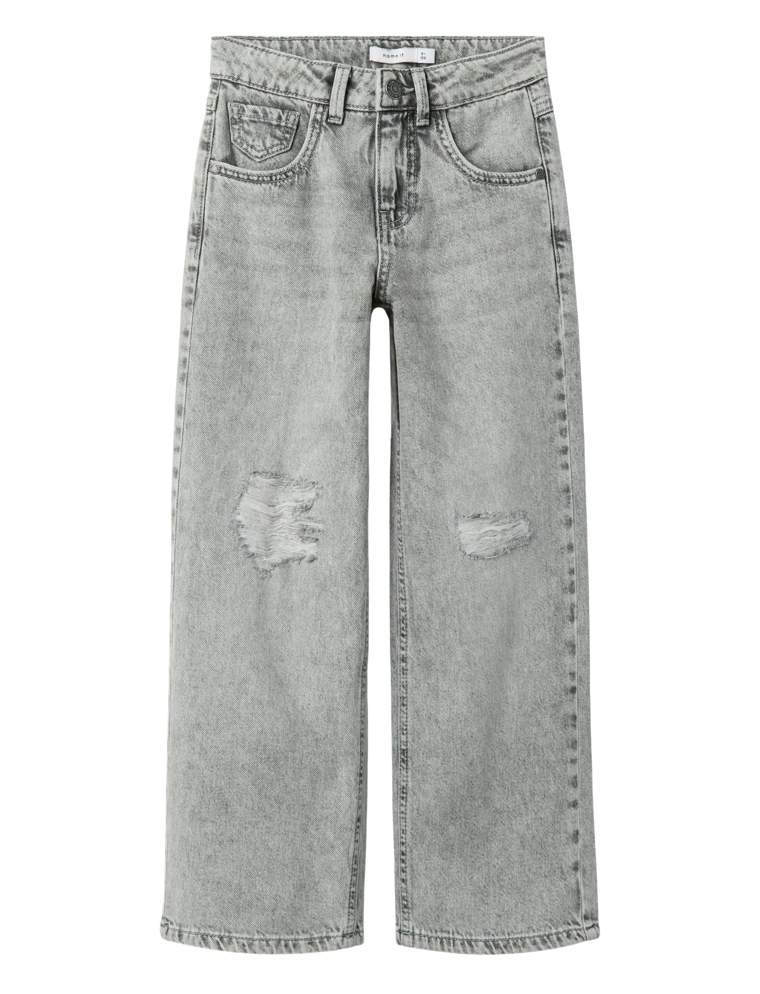 name it NKFROSE WIDE HW JEANS DESTR 1411-BE NOOS - Vida jeans - LIGHT GREY DENIM / grey