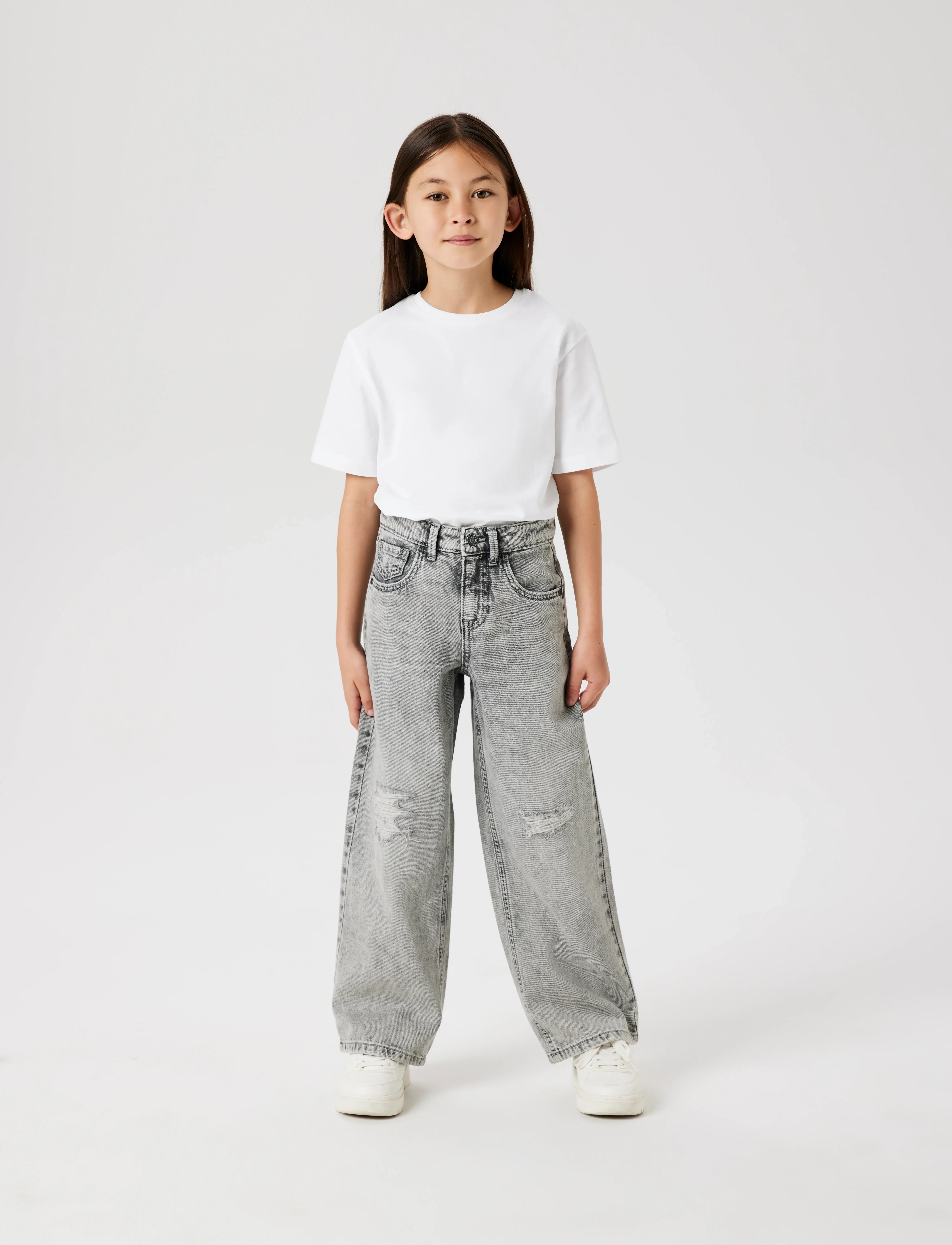 name it - NKFROSE WIDE HW JEANS DESTR 1411-BE NOOS - vida jeans - light grey denim - 0