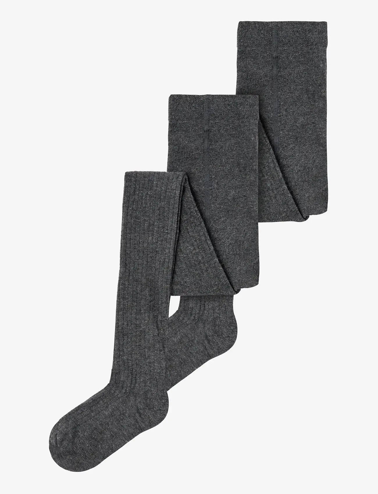 name it - NKNPANTYHOSE RIB 2P NOOS - strømpebukser - dark grey melange - 1