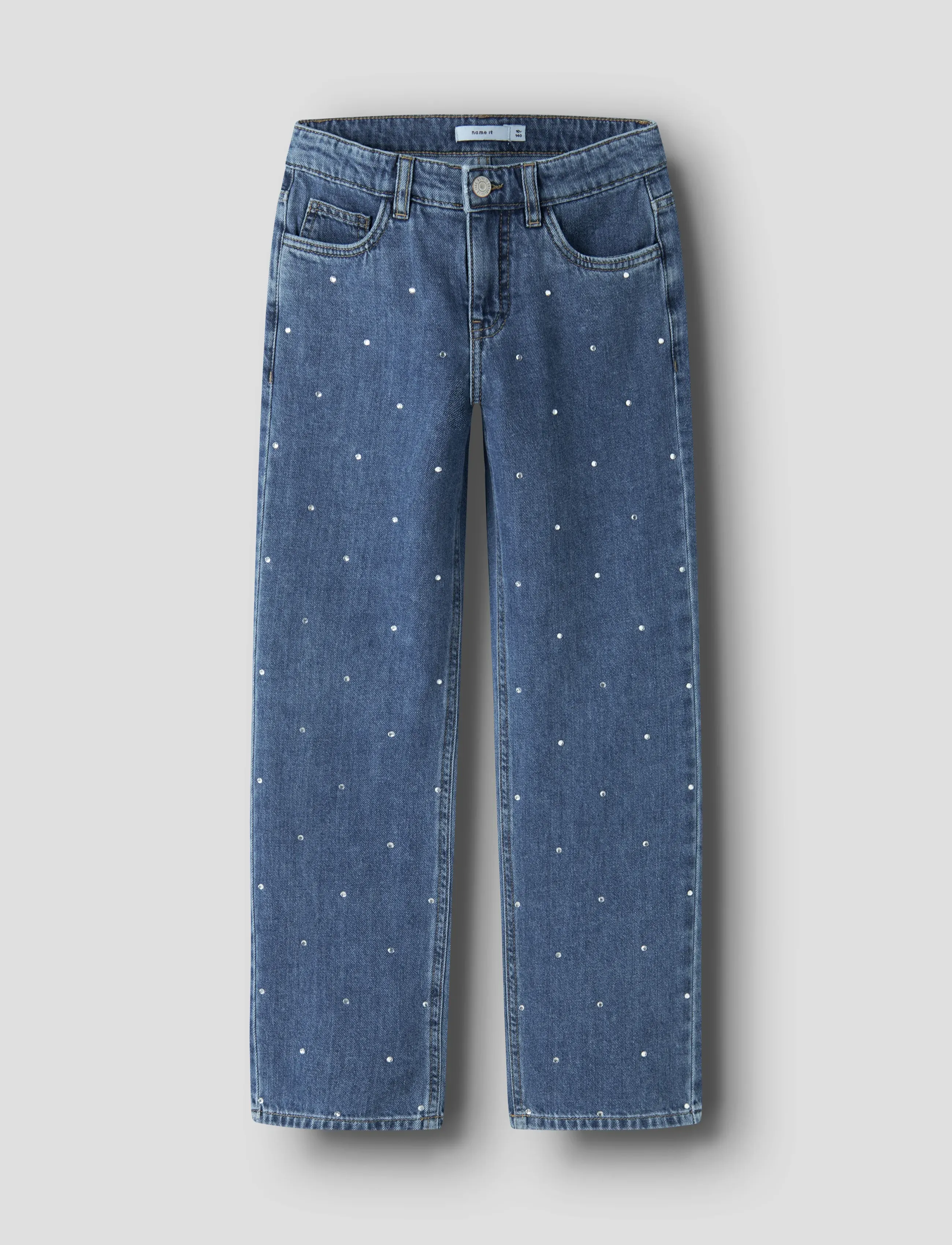 name it Nkfrose Straigh Rhine Jeans 3366-Be Noos, Børn, Lige Rhinestone Jeans, Blå, Str: 128