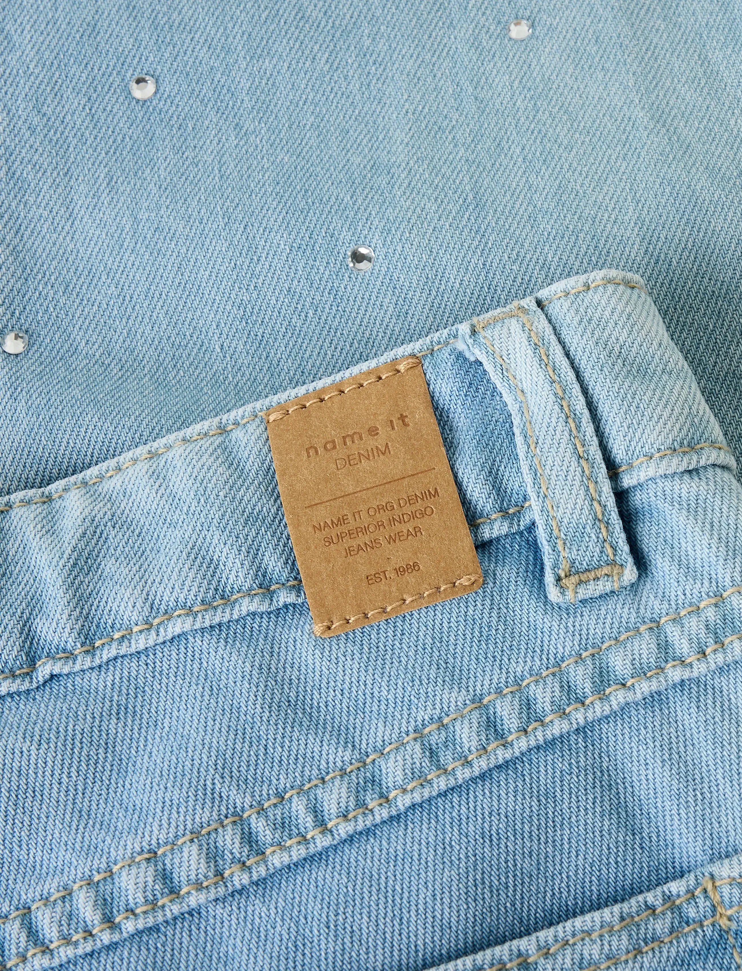 Jeans Name IT Nkfrose St Rhine Pour Fille - Coupe Droite, Taille Réglable, Bleu Clair, Taille 140