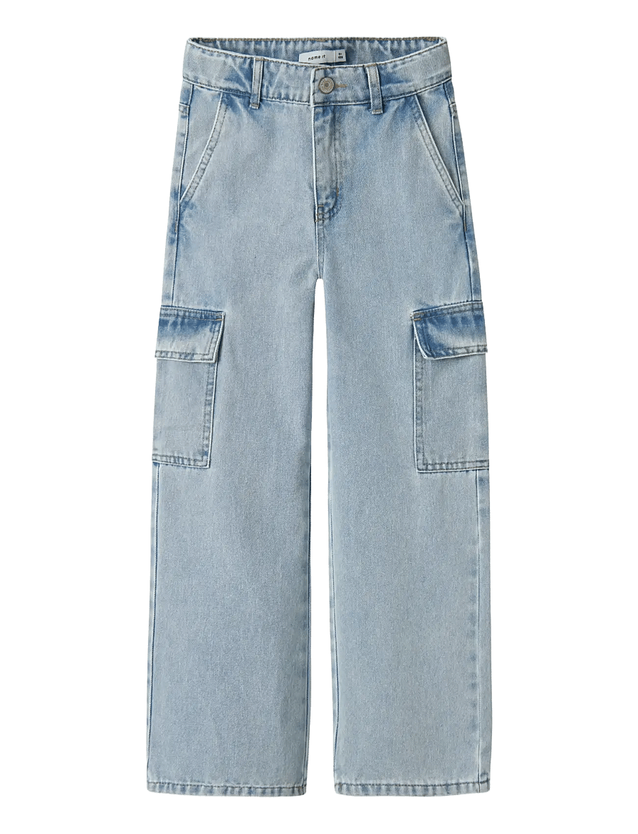 name it - NKFROSE WIDE HW CARGO JEANS 6190-BS NOOS - jeans met wijde pijpen - light blue bleached denim - 0