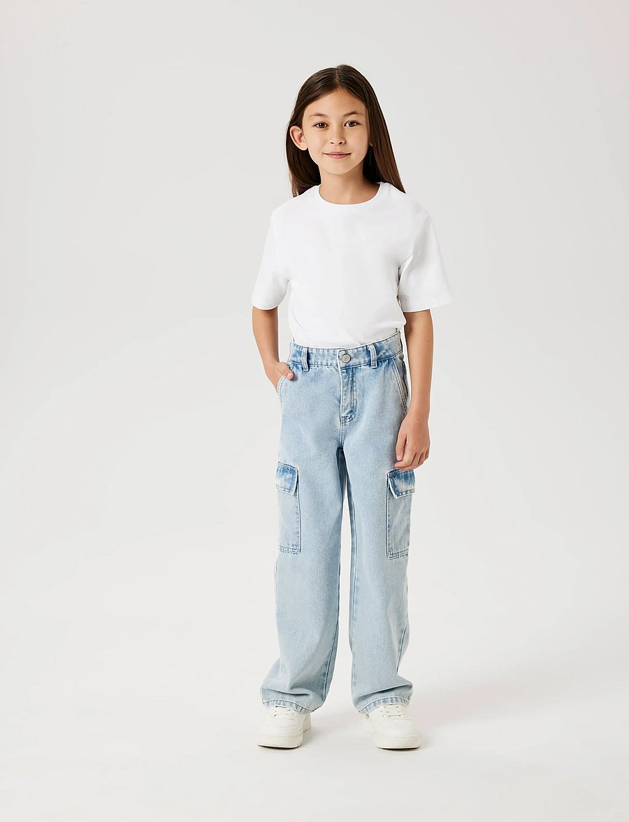name it - NKFROSE WIDE HW CARGO JEANS 6190-BS NOOS - jeans met wijde pijpen - light blue bleached denim - 3