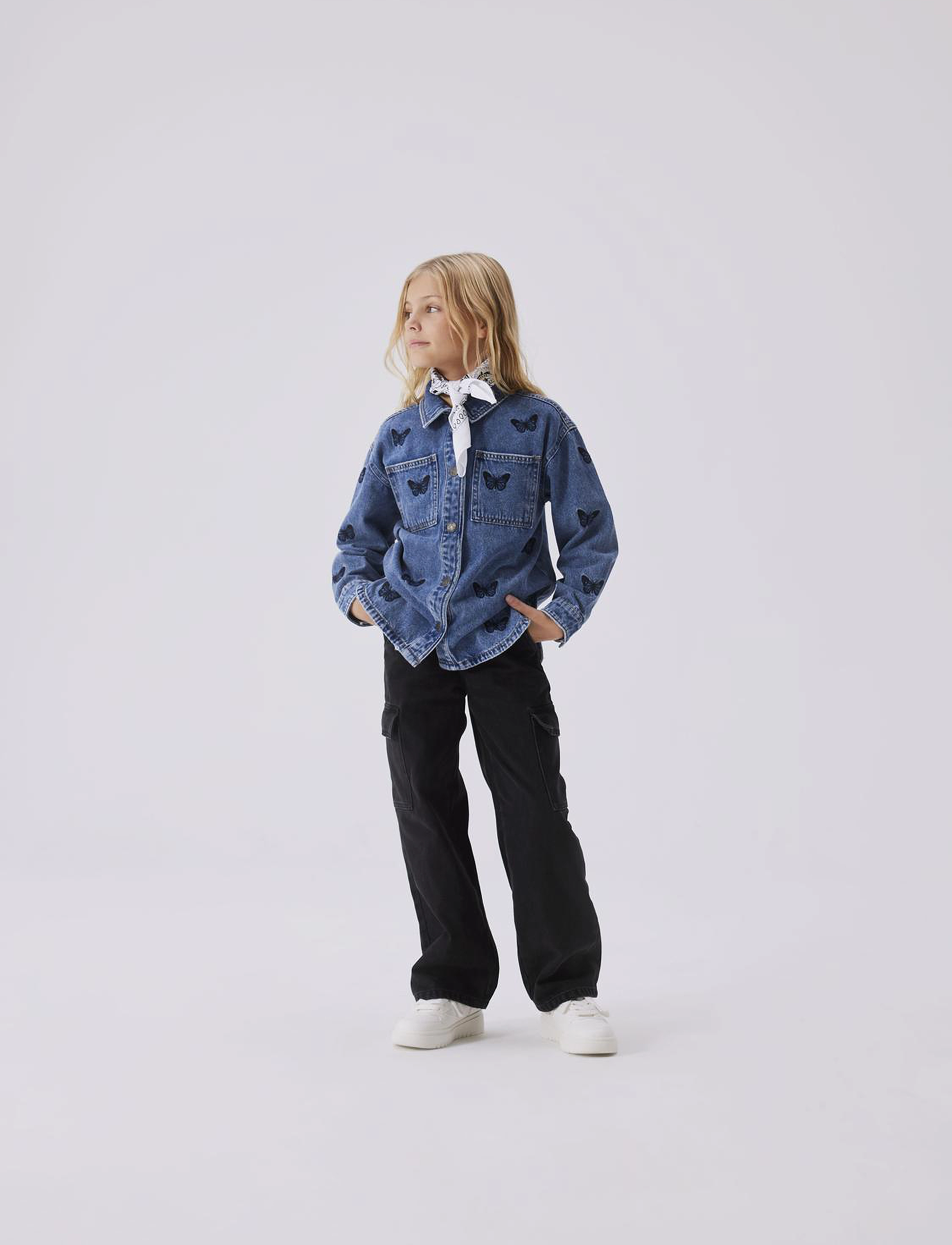 name it Nkfrose Wide Hw Cargo Jeans 6190-Bs Noos, Børn, Højtaljede Brede Cargo Jeans, Sort, Str: 176