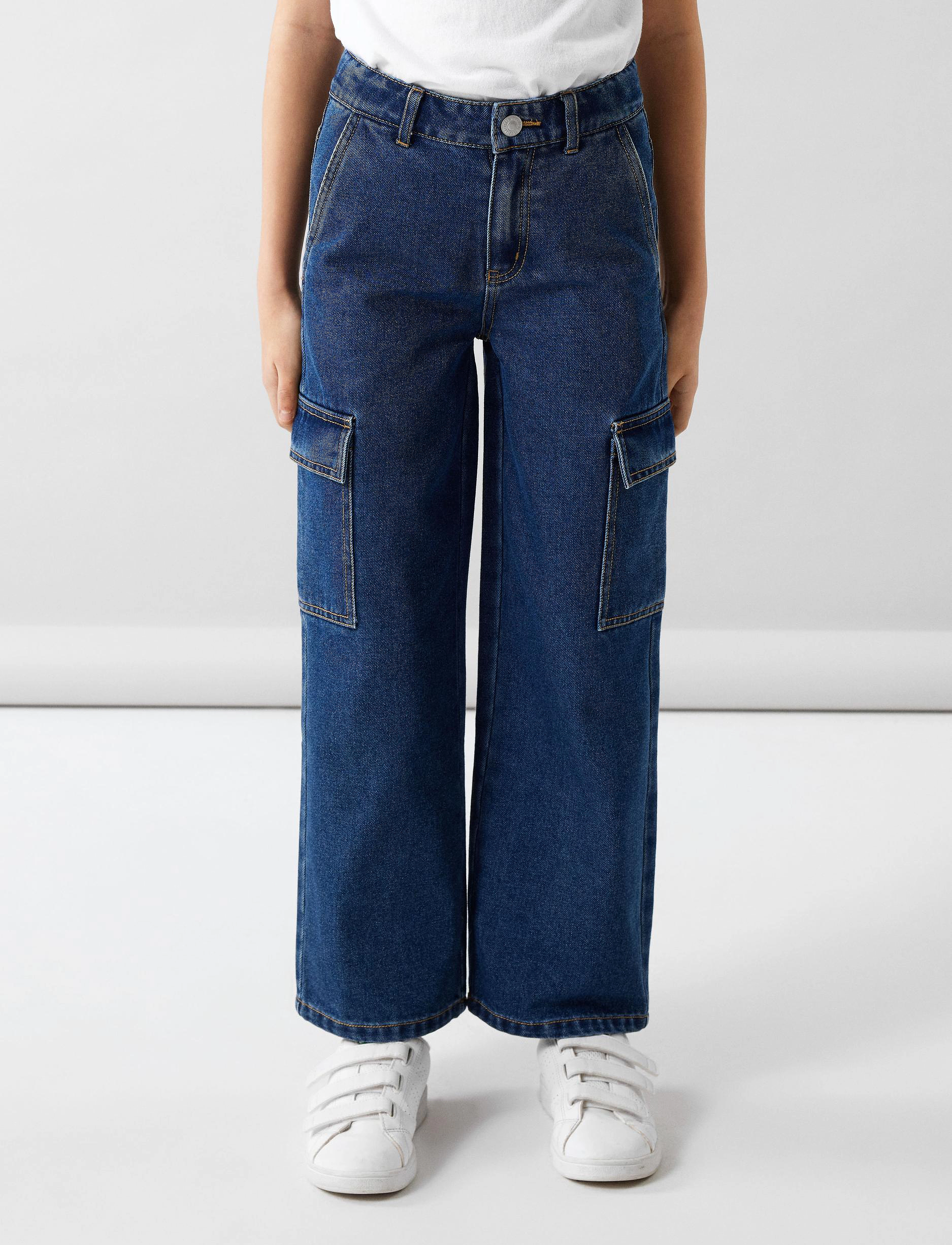 name it Nkfrose Wide Hw Cargo Jeans 6190-Bs Noos, Børn, Højtaljede Brede Cargo Jeans, Blå, Str: 146
