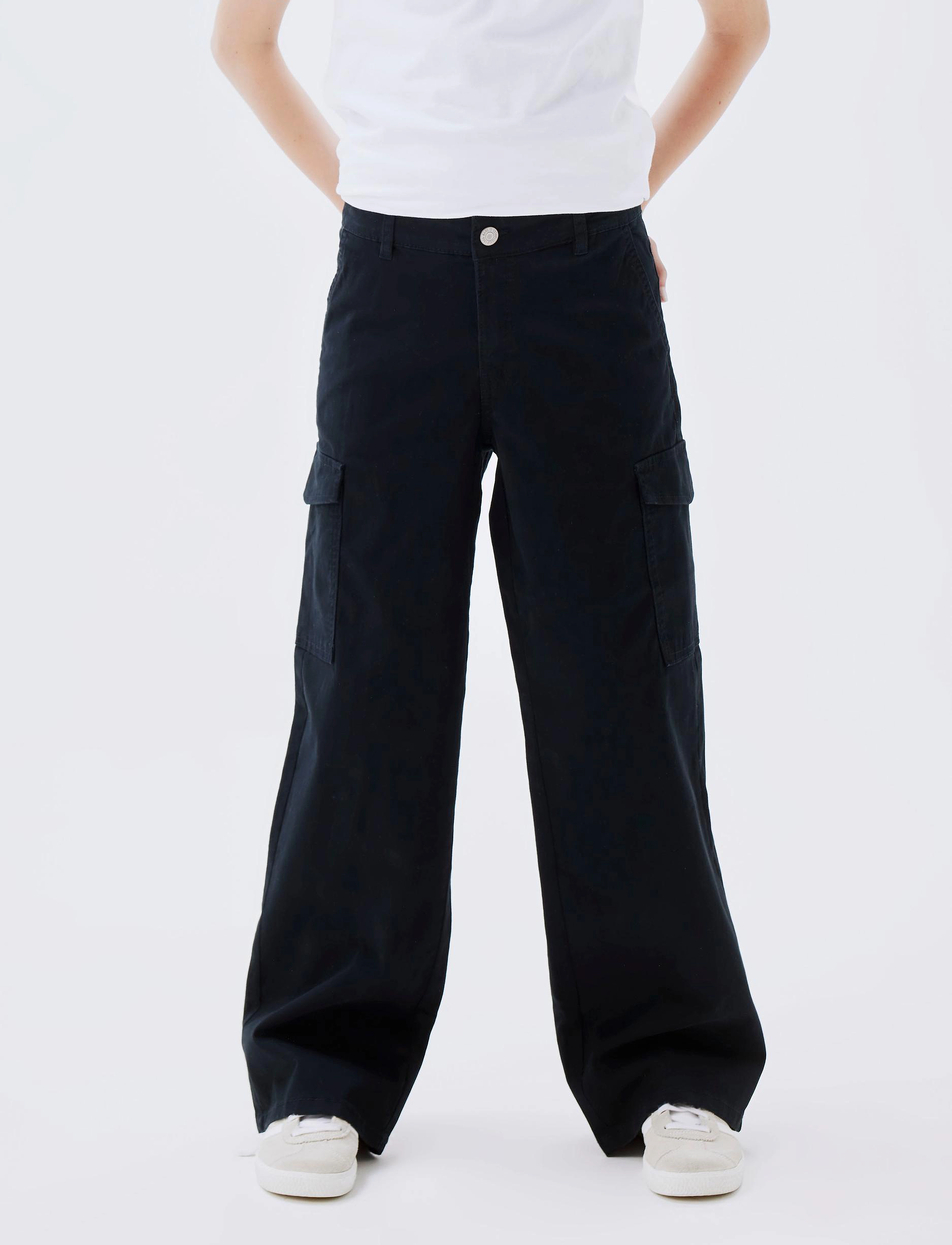name it Nkfrose Wide Twill Cargo 8108-Ba Noos, Børn, Wide Leg Cargo Bukser, Sort, Str: 152