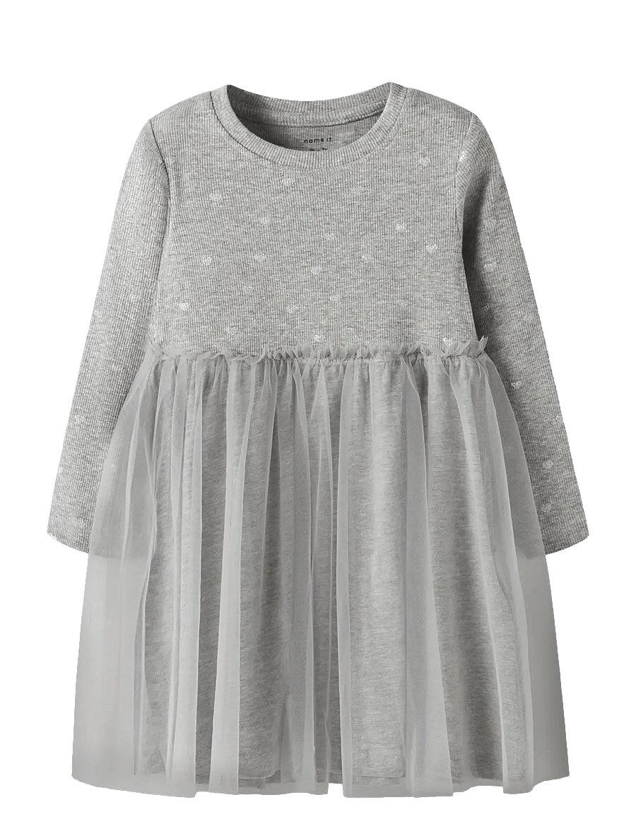 name it - NMFNADJA LS DRESS NOOS - mazuļu kleitas ar garām piedurknēm - grey melange - 0