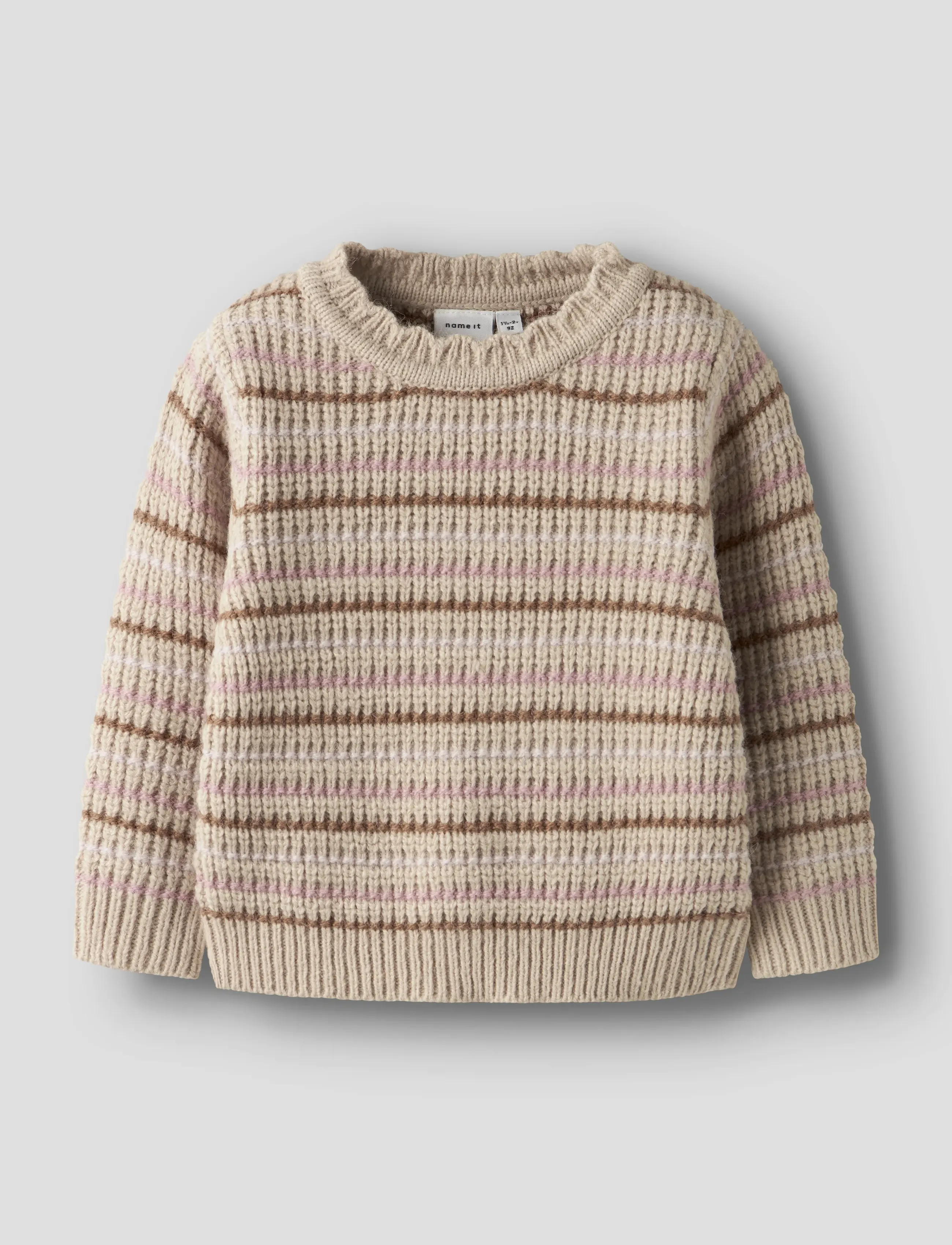 name it Nmfbarille Ls Knit, 122-128, Beige, Strik > Pullovere, Børn