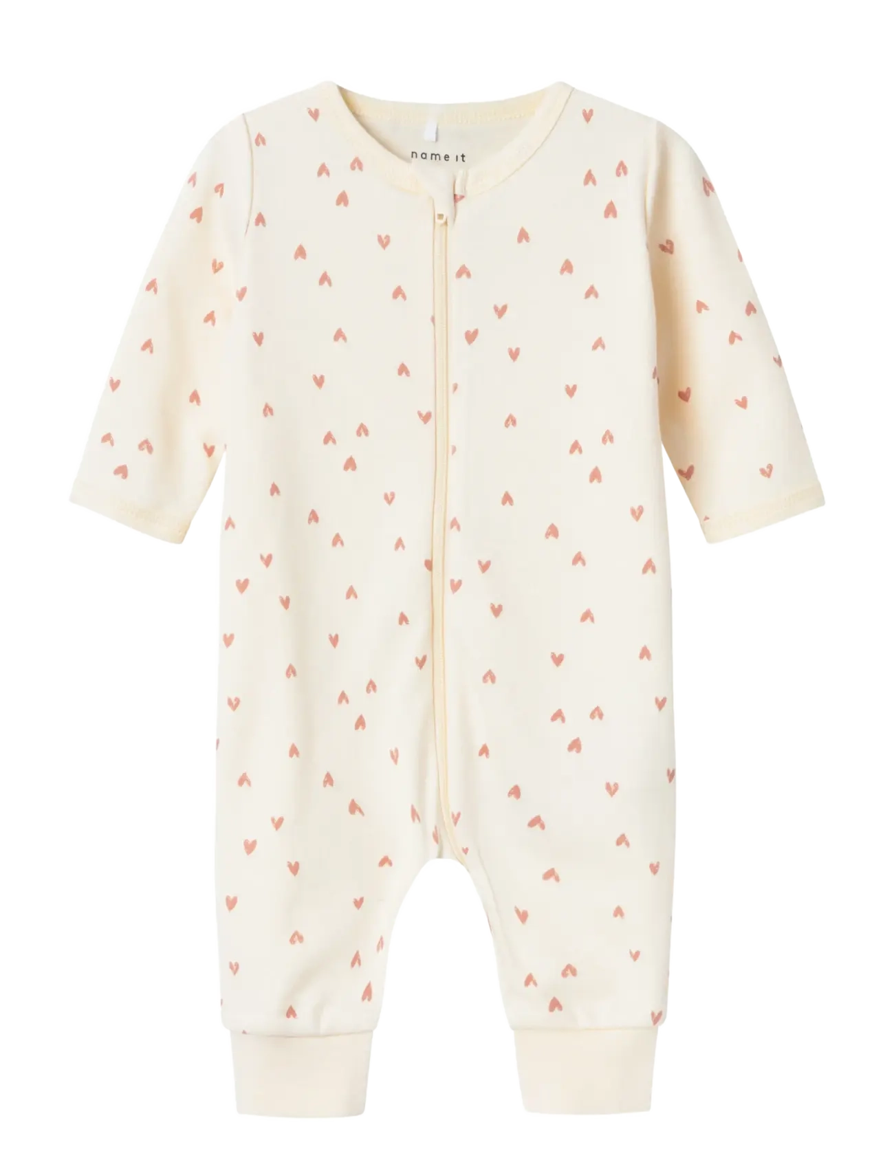 name it NBFNIGHTSUIT ZIP BUTTERCREAM HEARTS NOOS - Nattøy - BUTTERCREAM / cream