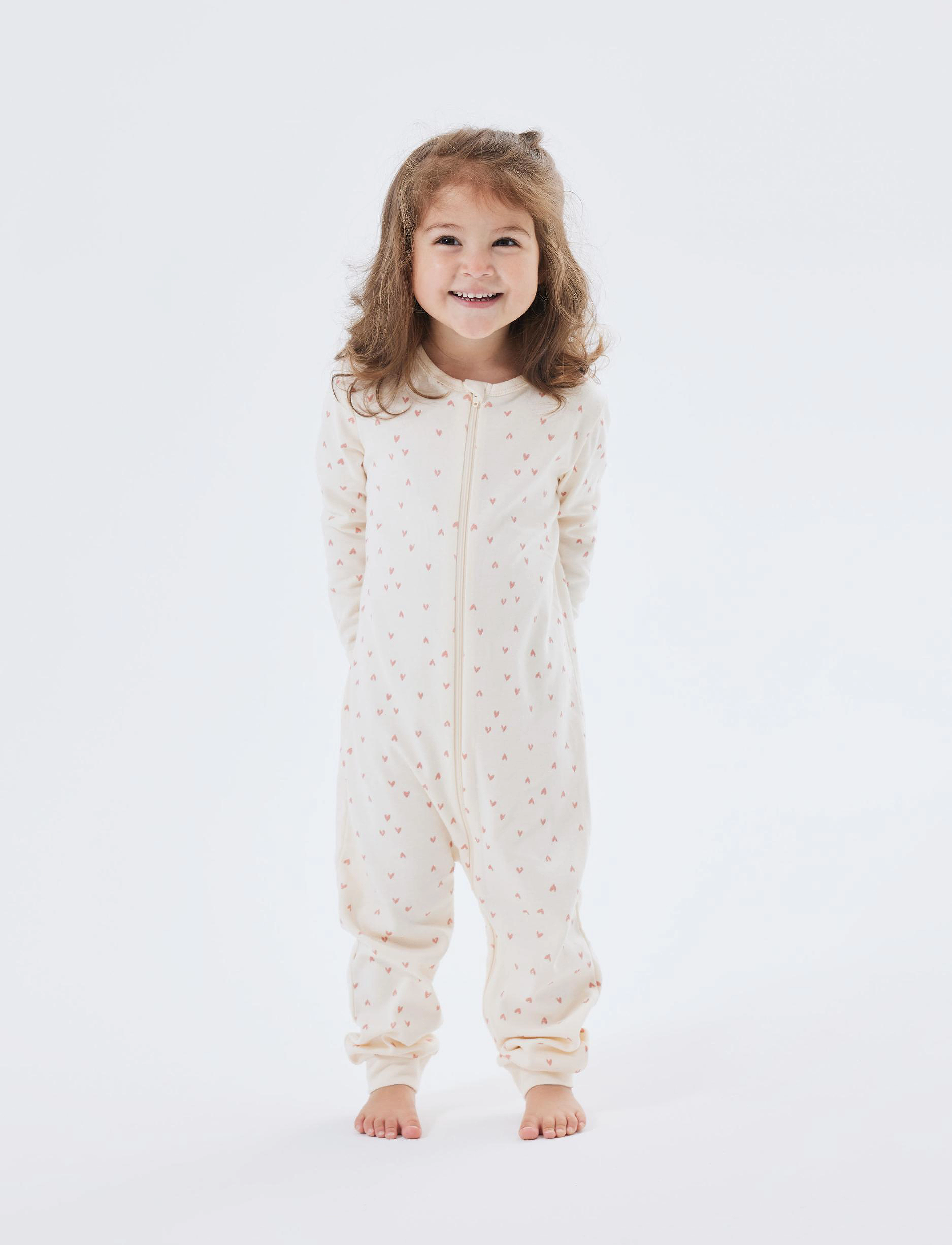 name it Nbfnightsuit Zip Buttercream Hearts Noos, Børn, Baby Lynlås Nattdragt, Cream, Str: 86