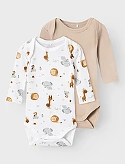 name it - NBNBODY 2P LS BEIGE ANIMAL NOOS - long-sleeved - bright white - 2