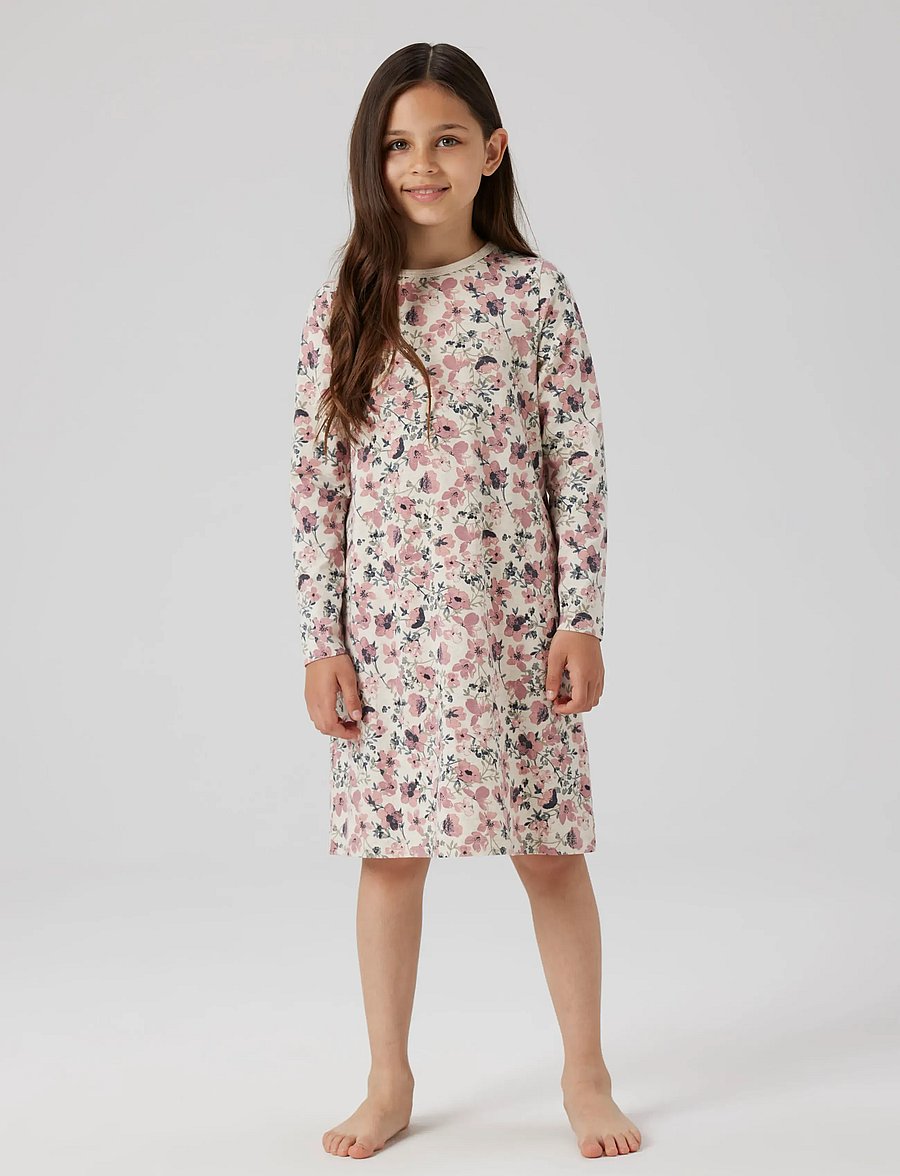 name it - NKFNIGHTGOWN LS NOSTALGIA FLOWER NOOS - chemises de nuit - peyote melange - 0