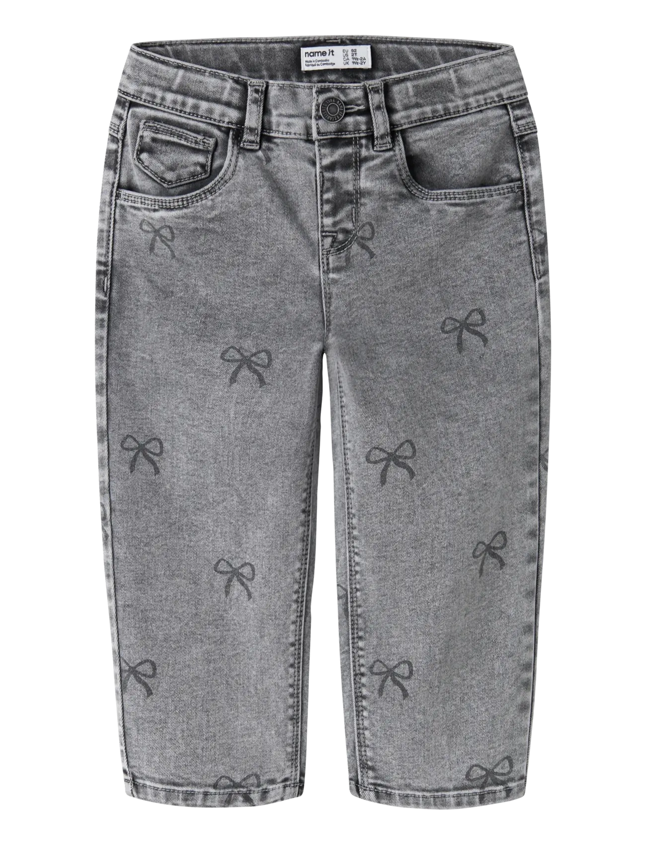 name it Nmfbella Mom Shaped Jeans 3555-On Noos, Børn, Hjerte Print Jeans, Grå, Str: 128