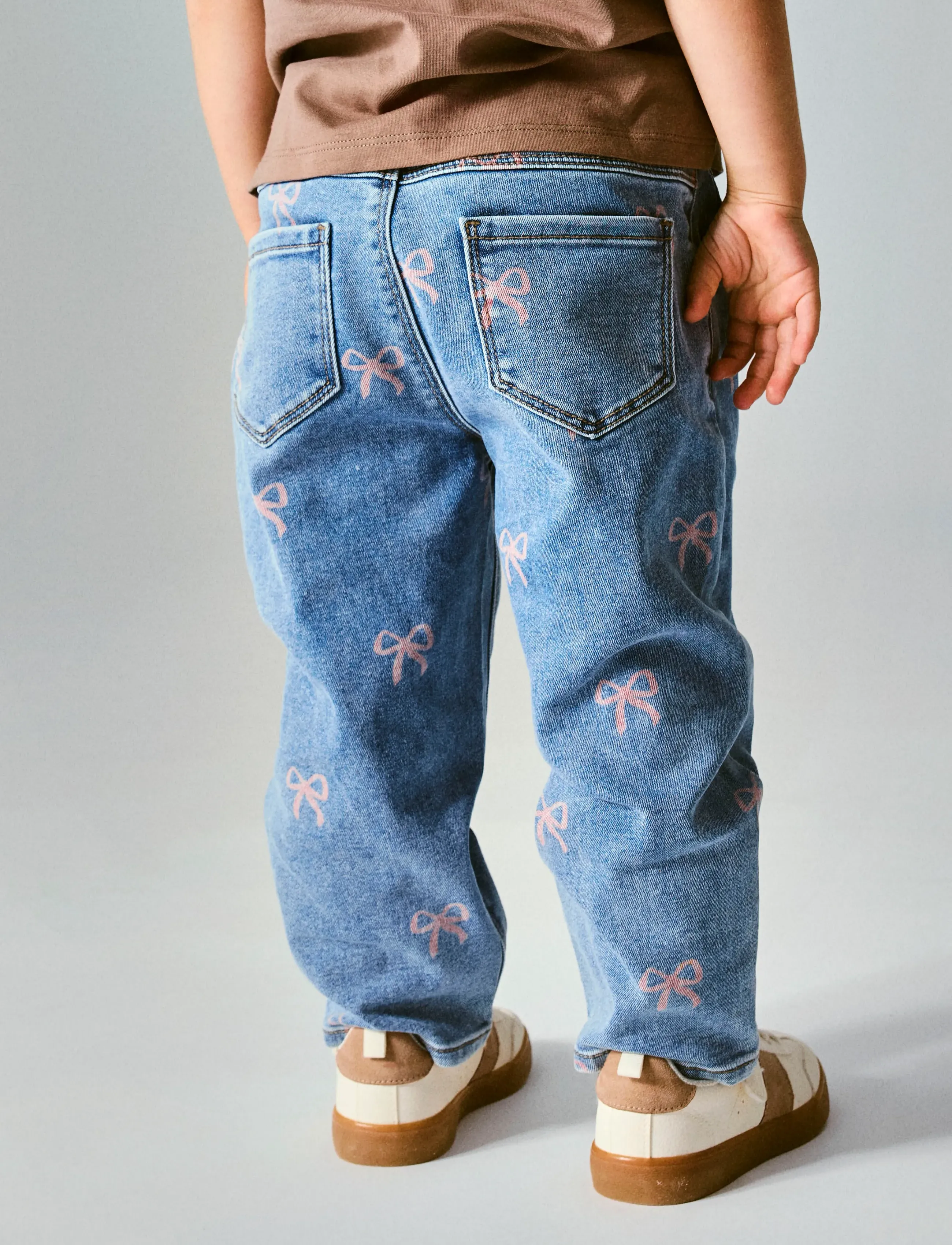 name it Nmfbella Mom Shaped Jeans 3555-On Noos, Børn, Hjerte Print Jeans, Blå, Str: 92