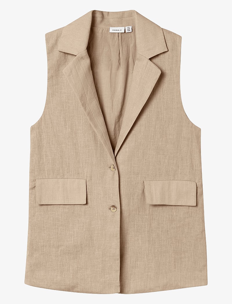 name it - NKFFALINNEN WAISTCOAT - vests - humus - 1