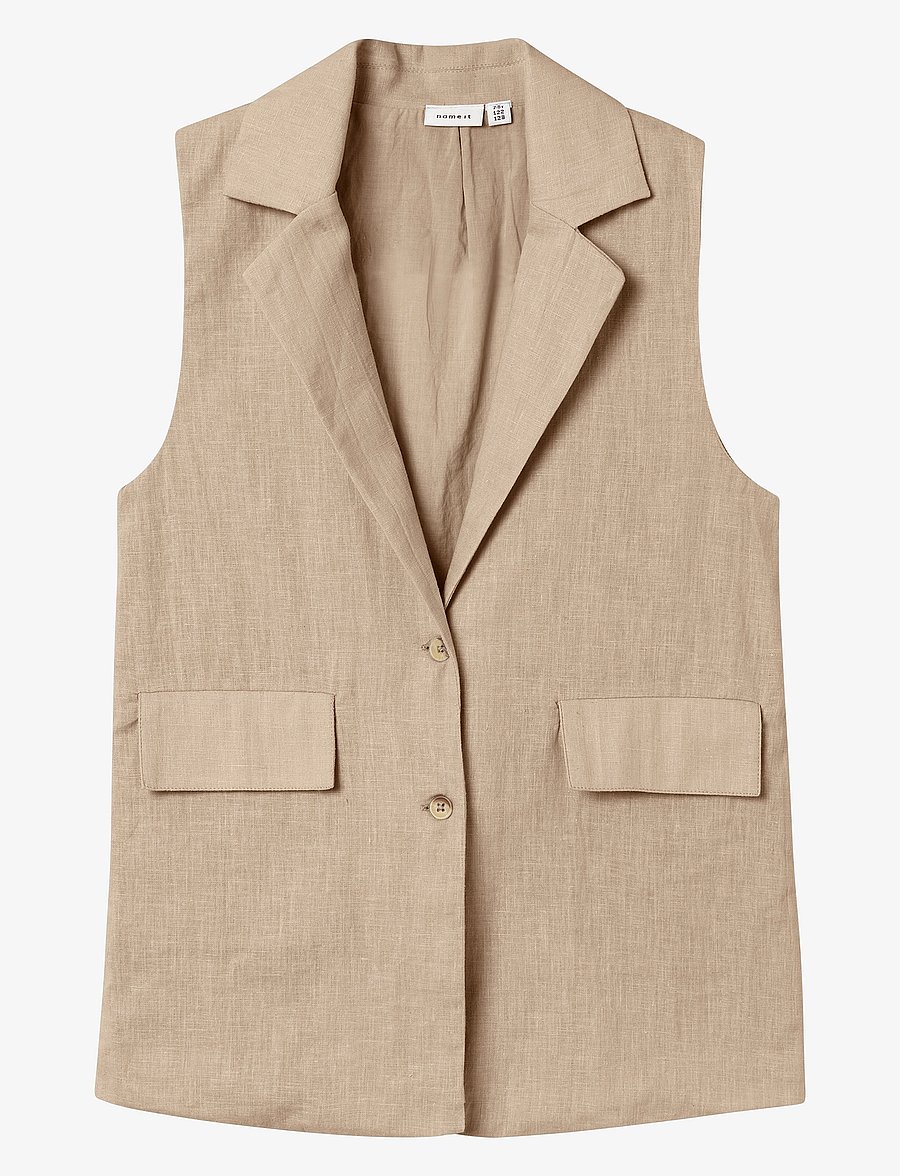 name it - NKFFALINNEN WAISTCOAT - vestes - humus - 1