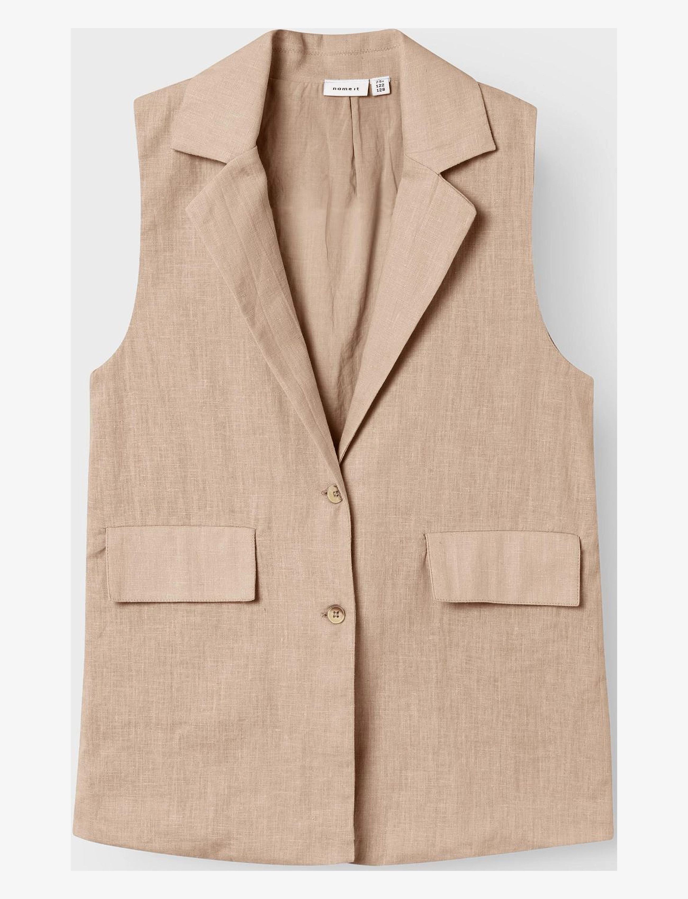 name it - NKFFALINNEN WAISTCOAT - vestes - humus - 3