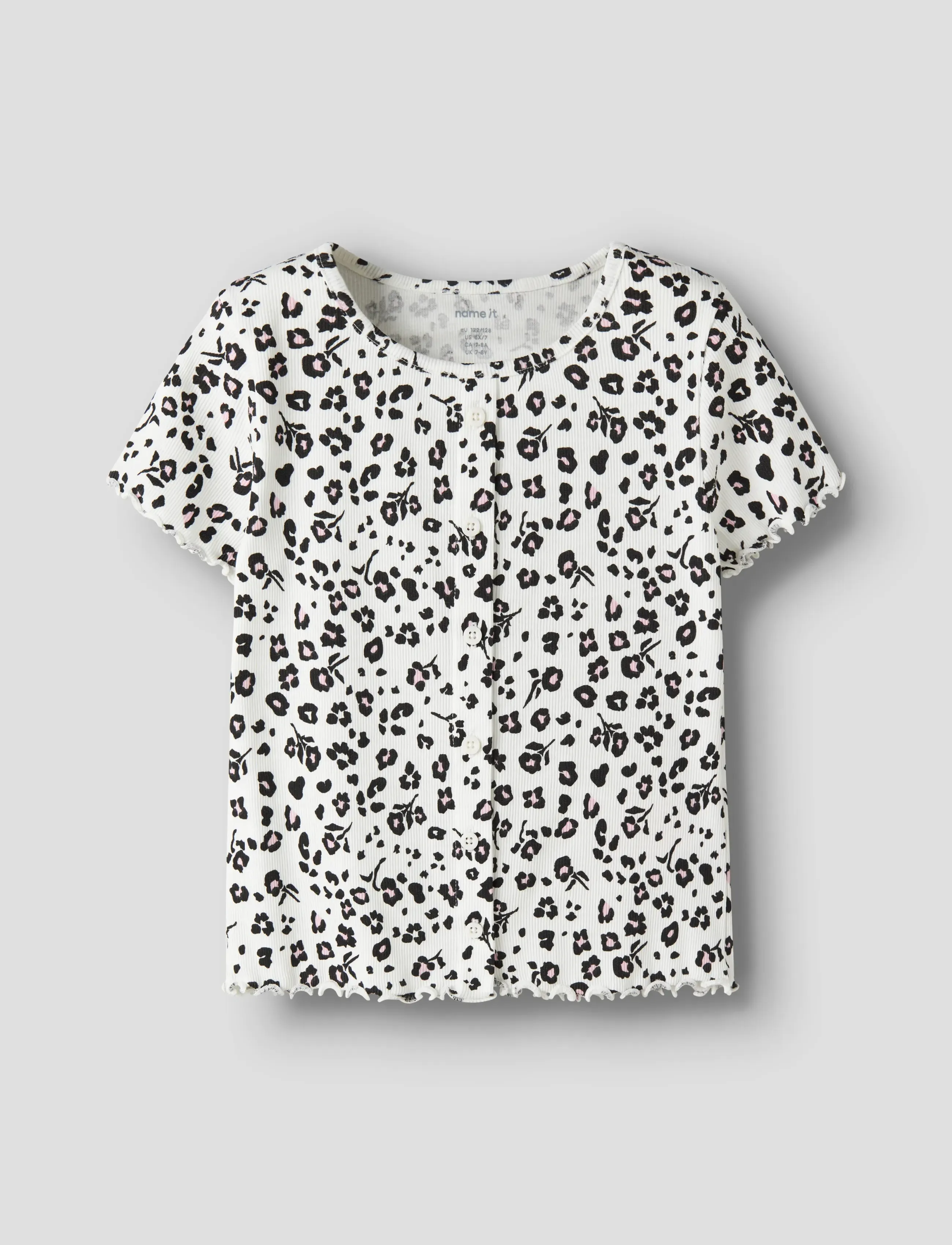 name it Nkfvemia Aop Ss Slim Top, 116, T-shirts, Weiß - Short-sleeved, Kinder