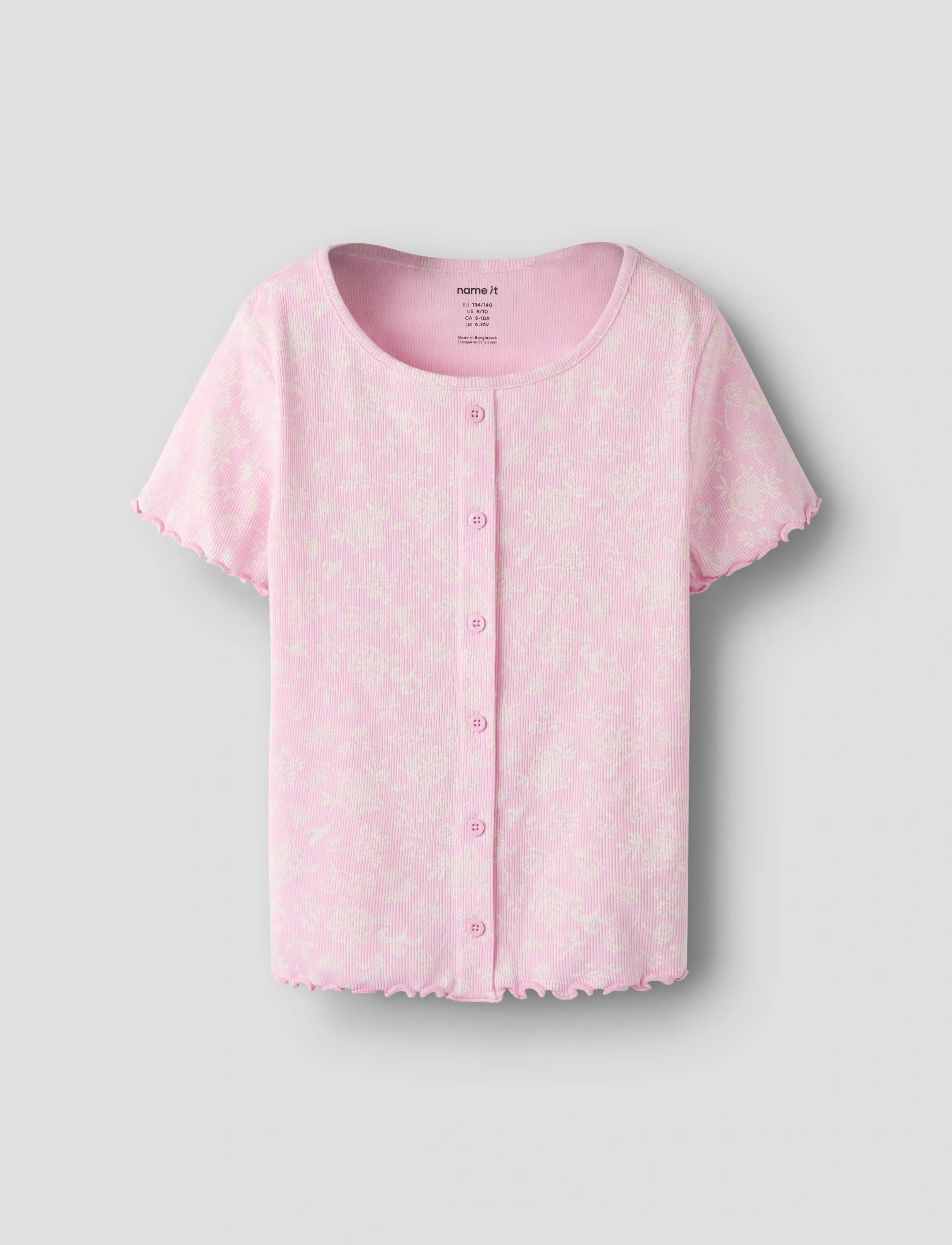 name it Nkfvemia Aop Ss Slim Top, 116, T-shirts, Rosa - Short-sleeved, Kinder
