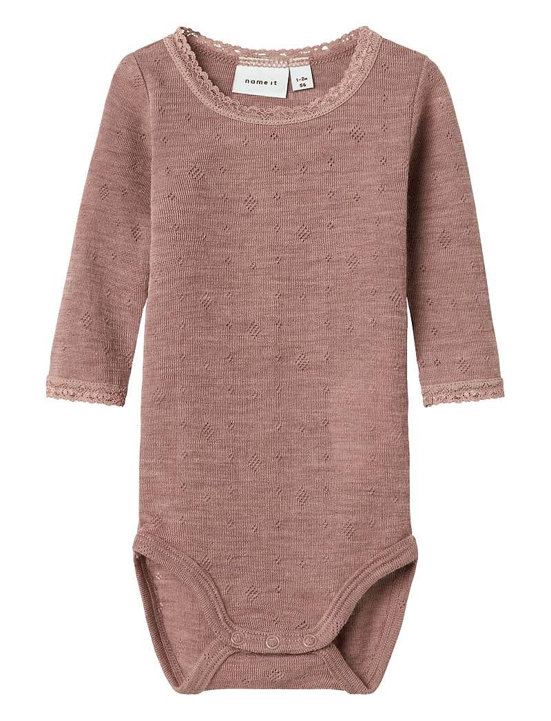 name it - NBFWANG WOOL NEEDLE LS BODY SOLID NOOS - langærmede bodyer - antler - 1