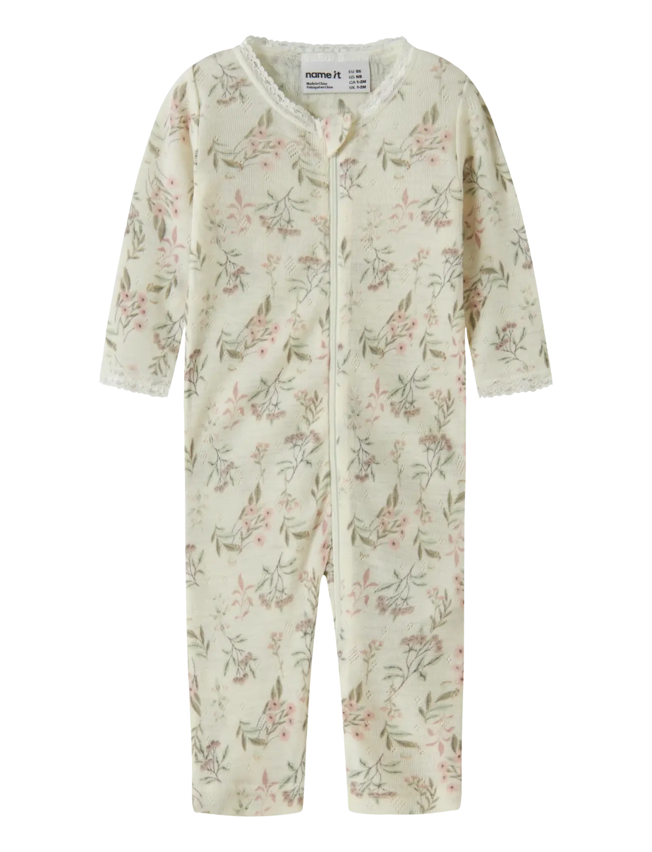 name it Nbfwang Wool Needle Nightsuit Noos, Børn, Trykt Nattdragt, Hvid, Str: 86