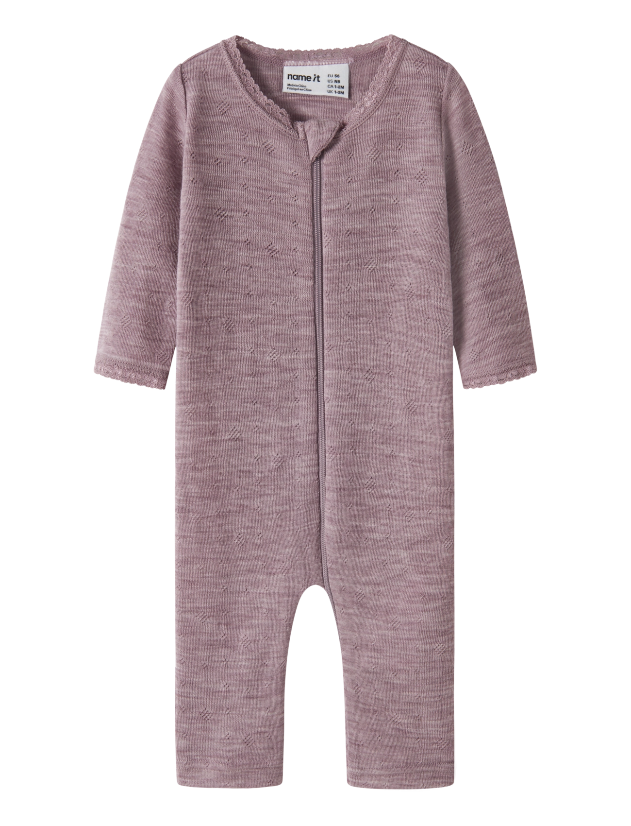 name it Nbfwang Wool Needle Nightsuit Solid, Børn, Strikket Nattdragt, Pink, Str: 86
