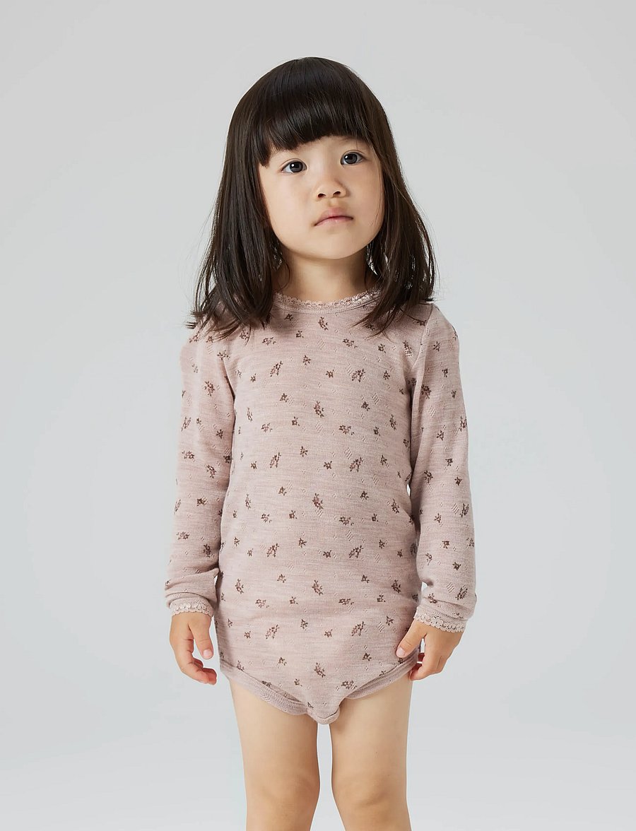 name it - NMFWANG WOOL NEEDLE LS BODY - base layer baby - shadow gray - 0
